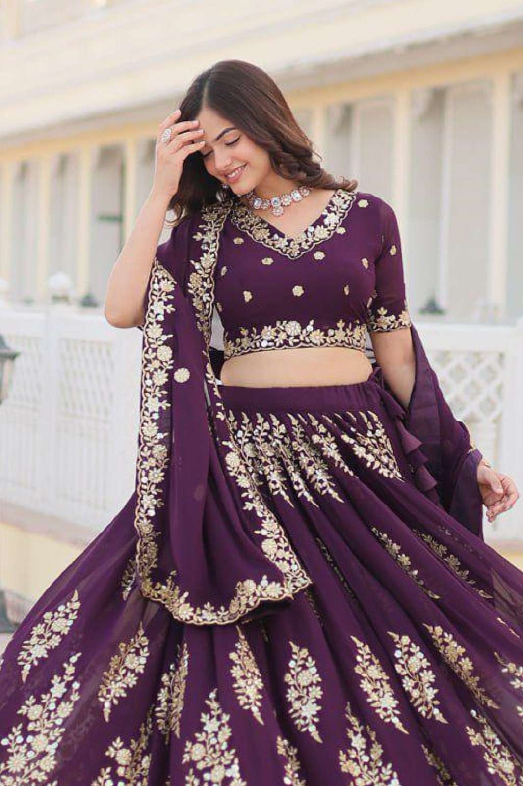 SHRI BALAJI SEQUENCE WORKED PURPLE GEORGETTE LEHENGA