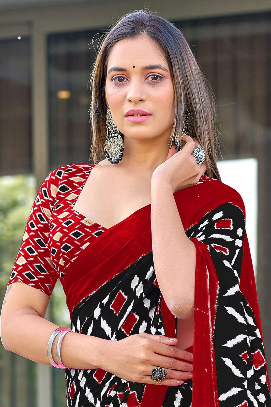 SHRI BALAJI SIMRAN MUL MUL COTTON IKKAT HAND BLOCK PRINTED SAREES