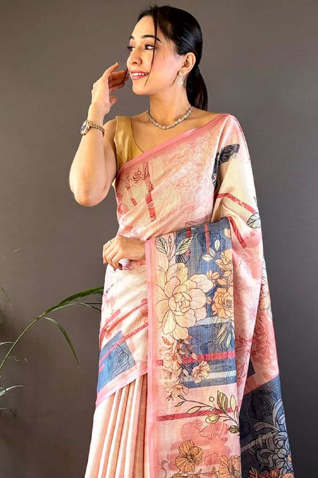 SHRI BALAJI TUSSAR FLORAL PRINTED DESIGNER SAREES