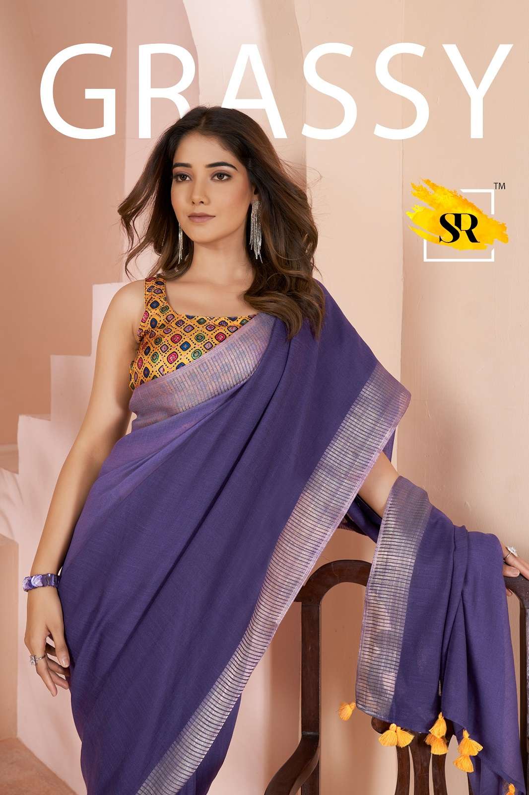 SR GRASSY SHADE PRINTED LINEN FESTIVE WEAR SAREES