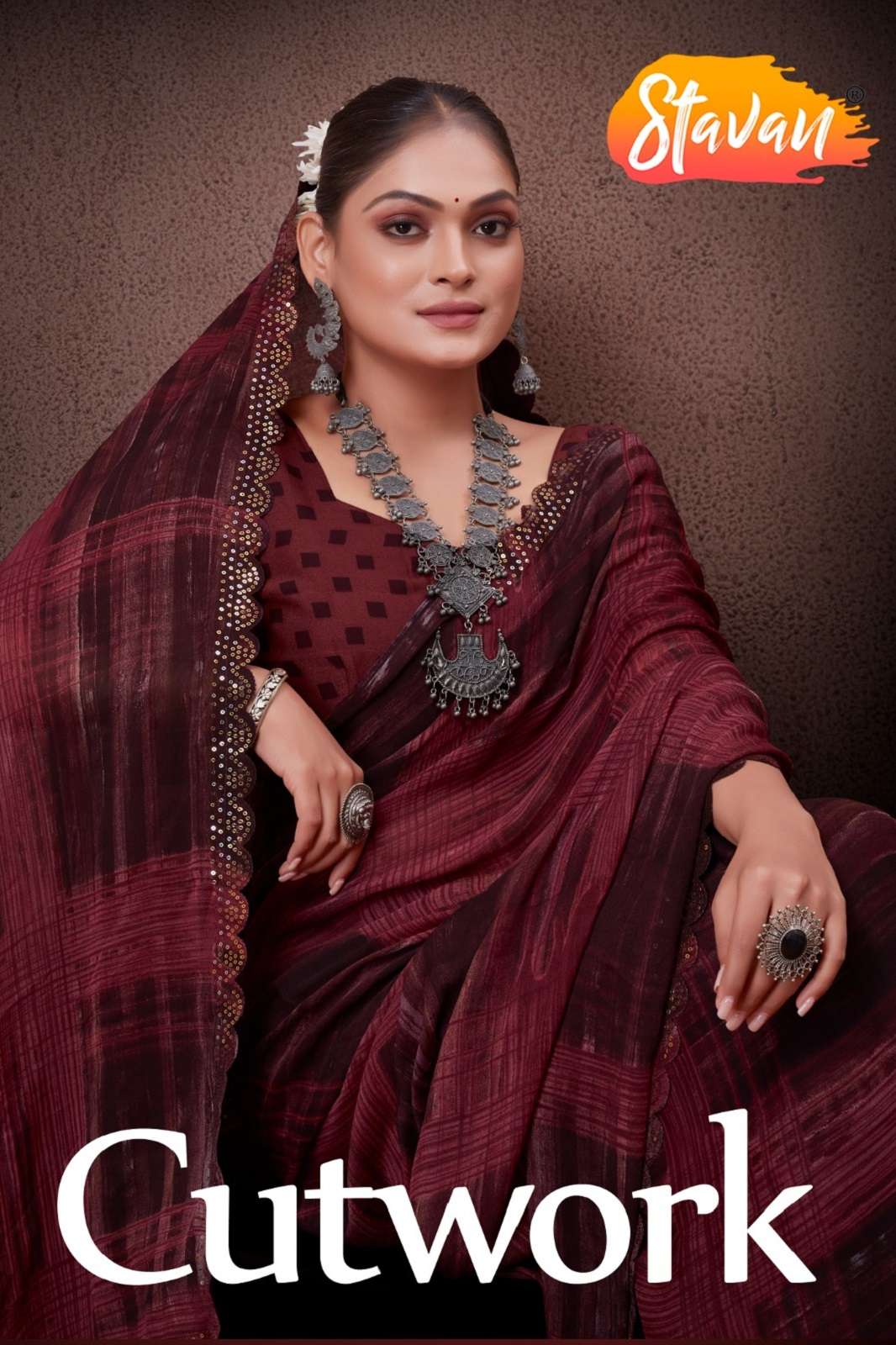 STAVAN CUTWORK SEQUENCED PRINTED DESIGNER SAREES