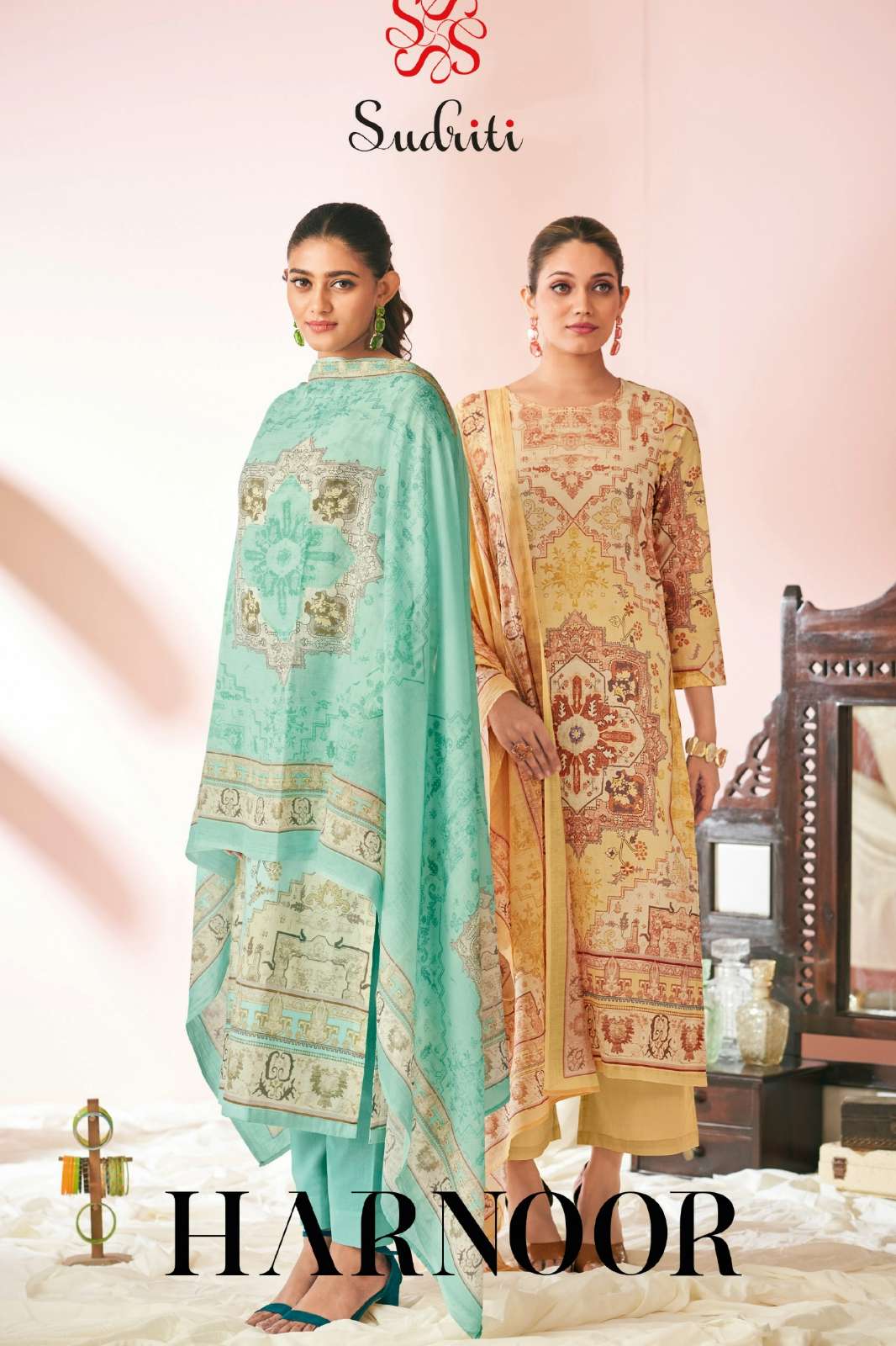 SUDRITI HARNOOR PURE COTTON LAWN DIGITAL PRINTED SUIT WITH HAND WORK