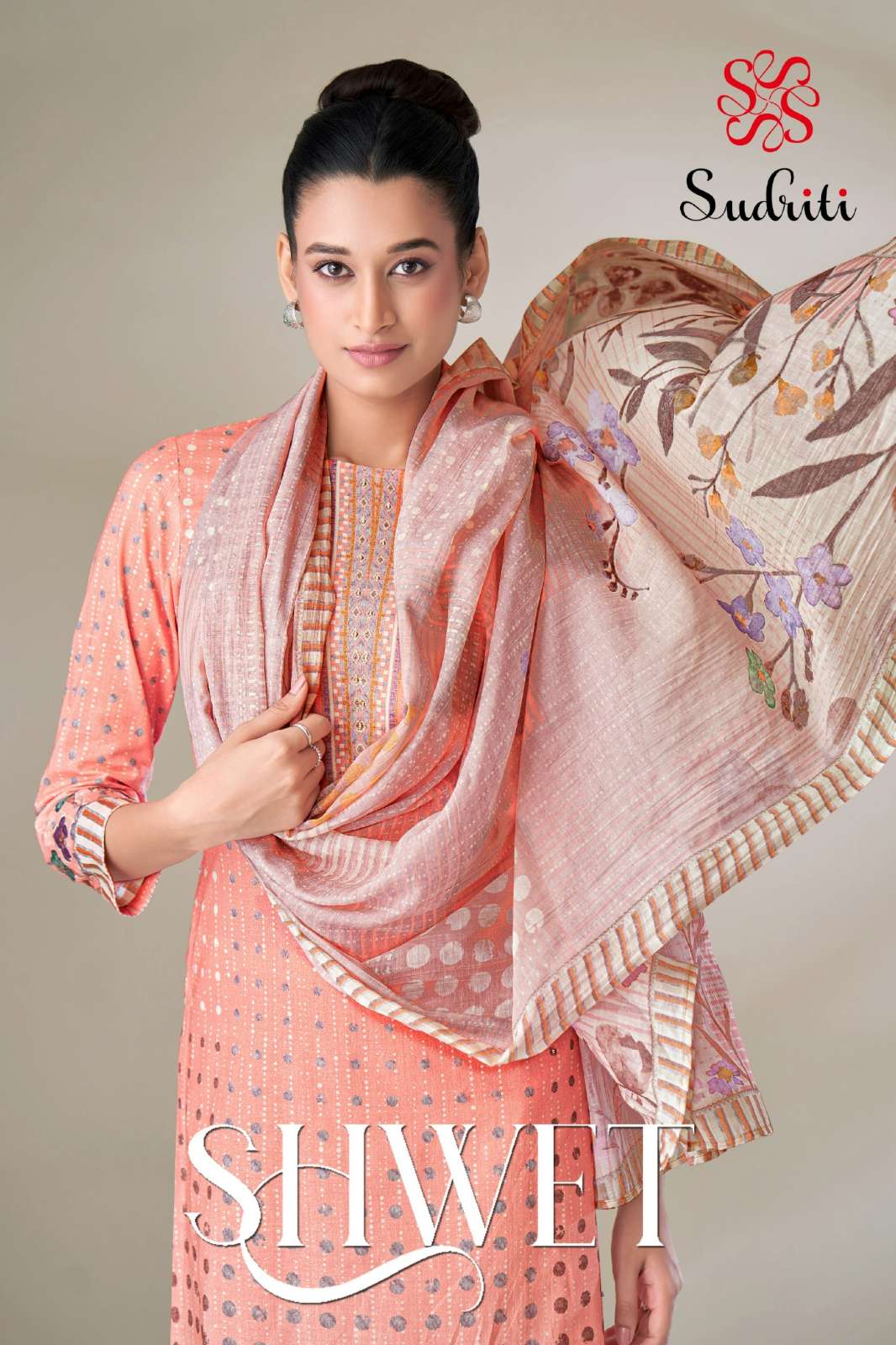 SUDRITI SHWET PURE COTTON LAWN DIGITAL PRINTED SUIT WITH HAND WORK