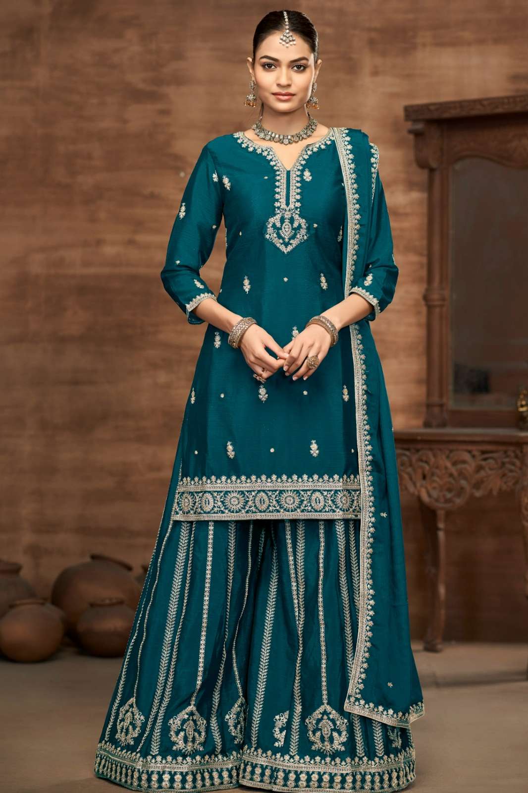TWISHA AANAYA VOL 223 READY TO WEAR CHINON EMBROIDERED SUIT