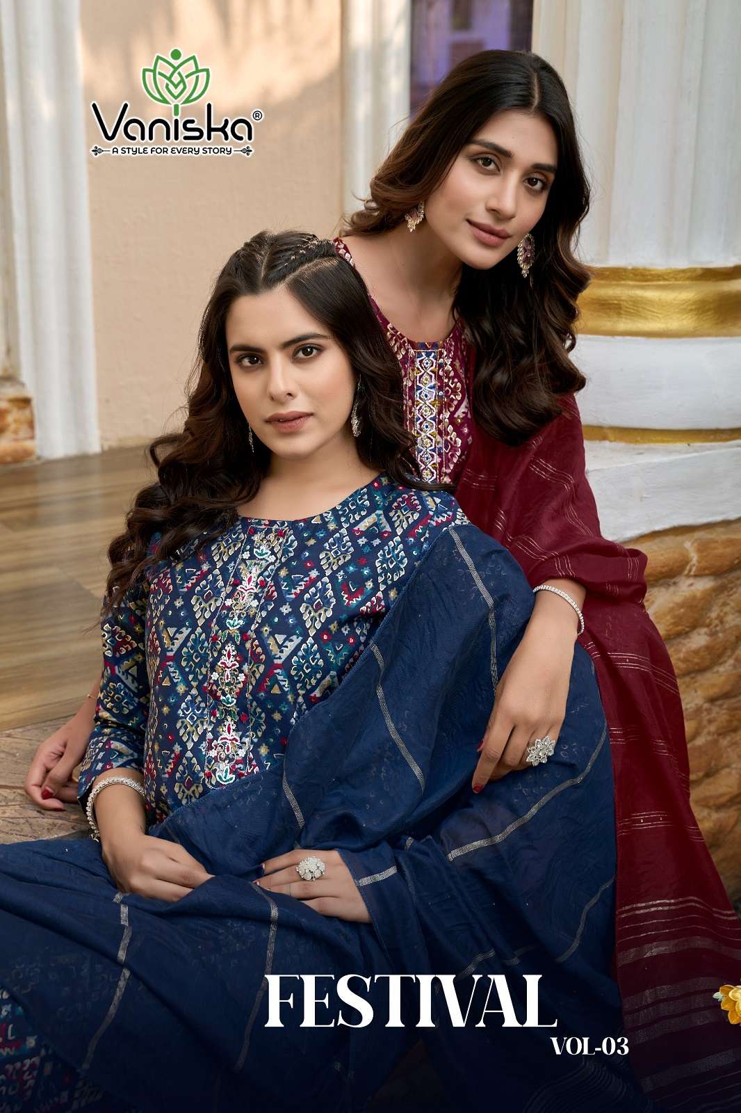 VANSHIKA FESTIVAL VOL 3 MODAL CHANDERI READY TO WEAR KURTIES