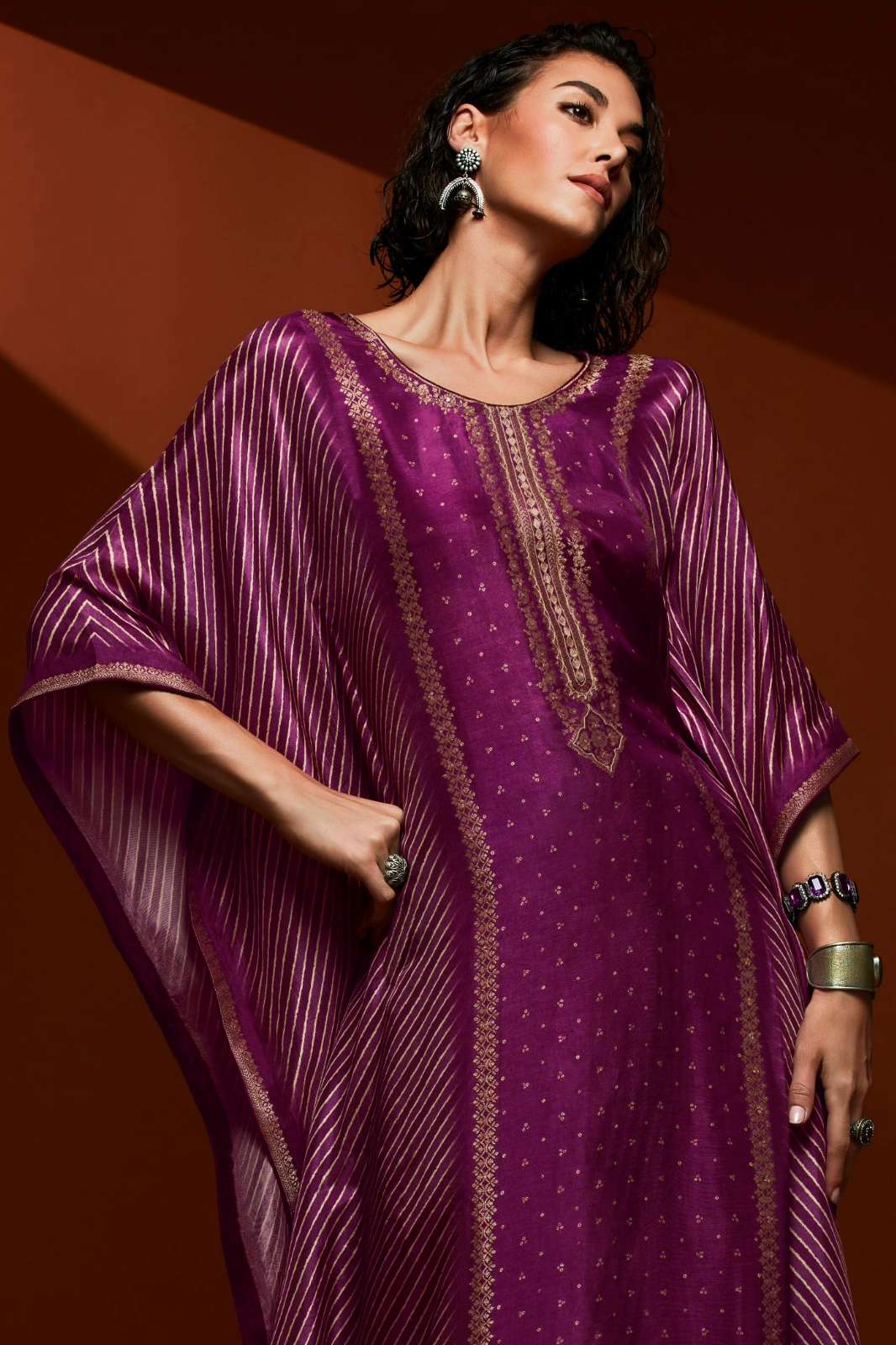 VARSHA PEARL VISCOSE WOVEN DIGITALLY PRINTED BANDHANI & HANDWORK KAFTAN 