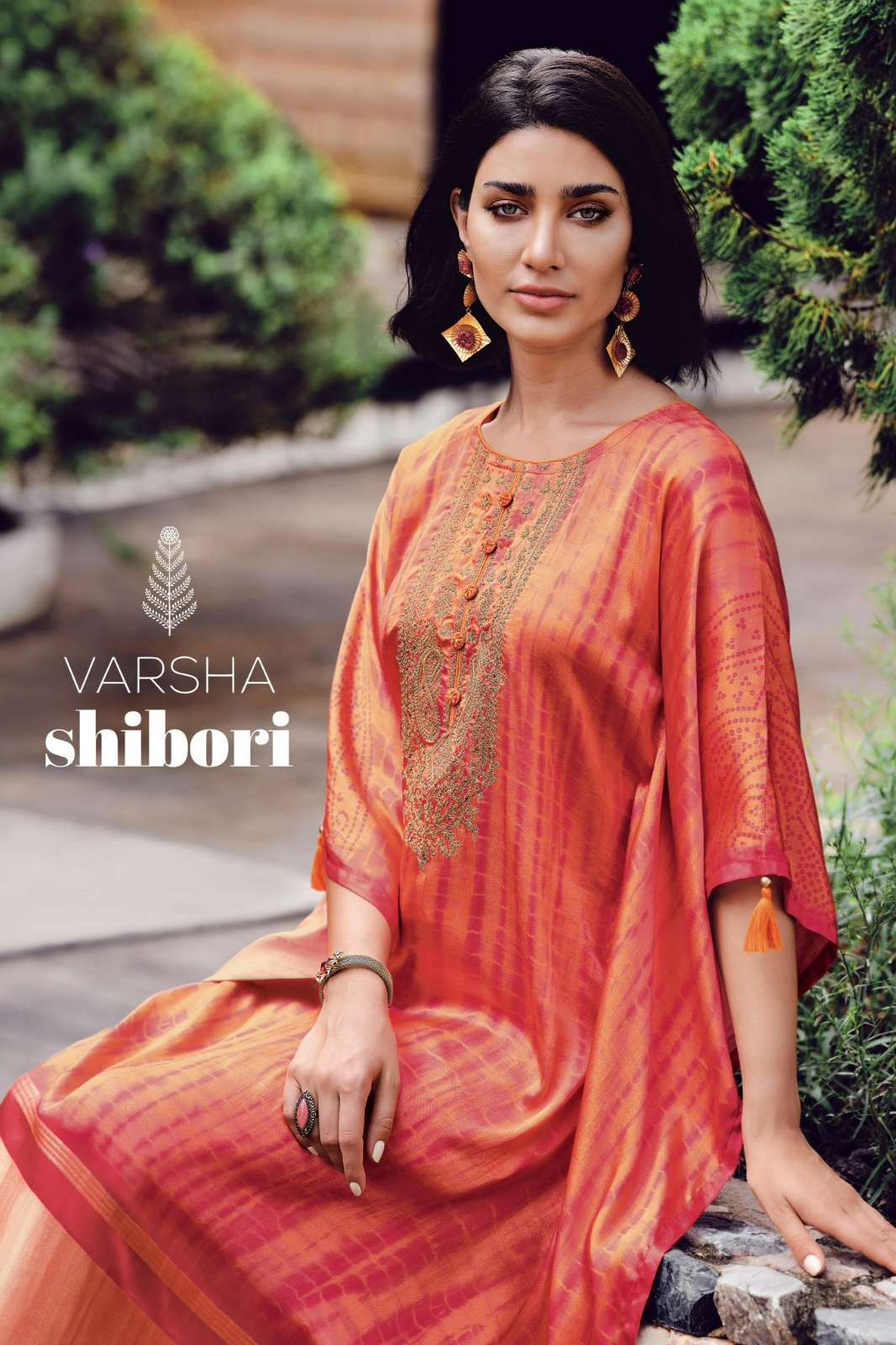 VARSHA SHIBORI VISCOSE GAJI WOVEN DIGITALLY PRINTED KAFTAN WITH EMBROIDERY WORK