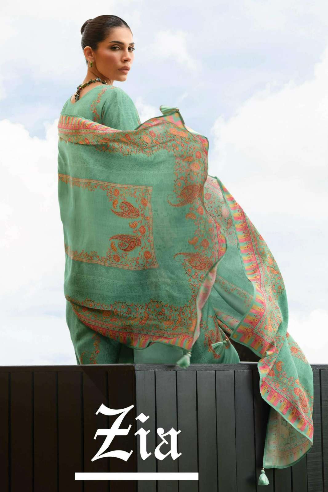 VARSHAA ZIA RUSSIAN SILK DIGITALLY PRINTED SUIT WITH HANDWORK