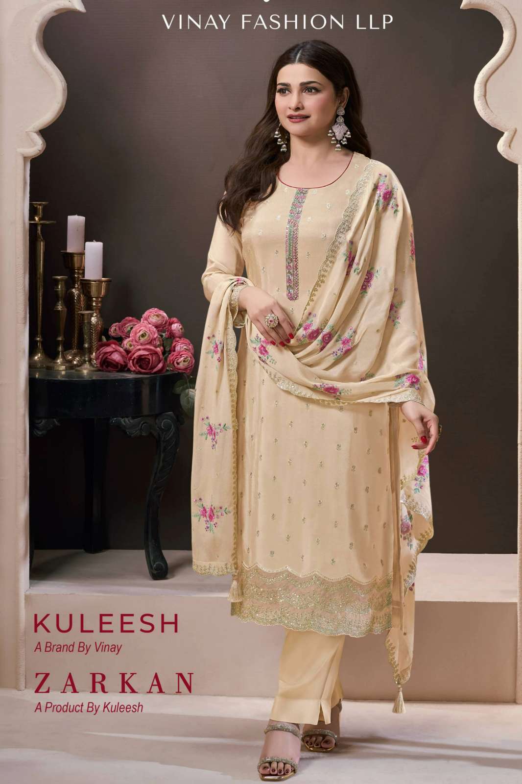 VINAY KULEESH ZARKAN MOONGA SILK JACQUARD SUIT WITH EMBROIDERED WORK