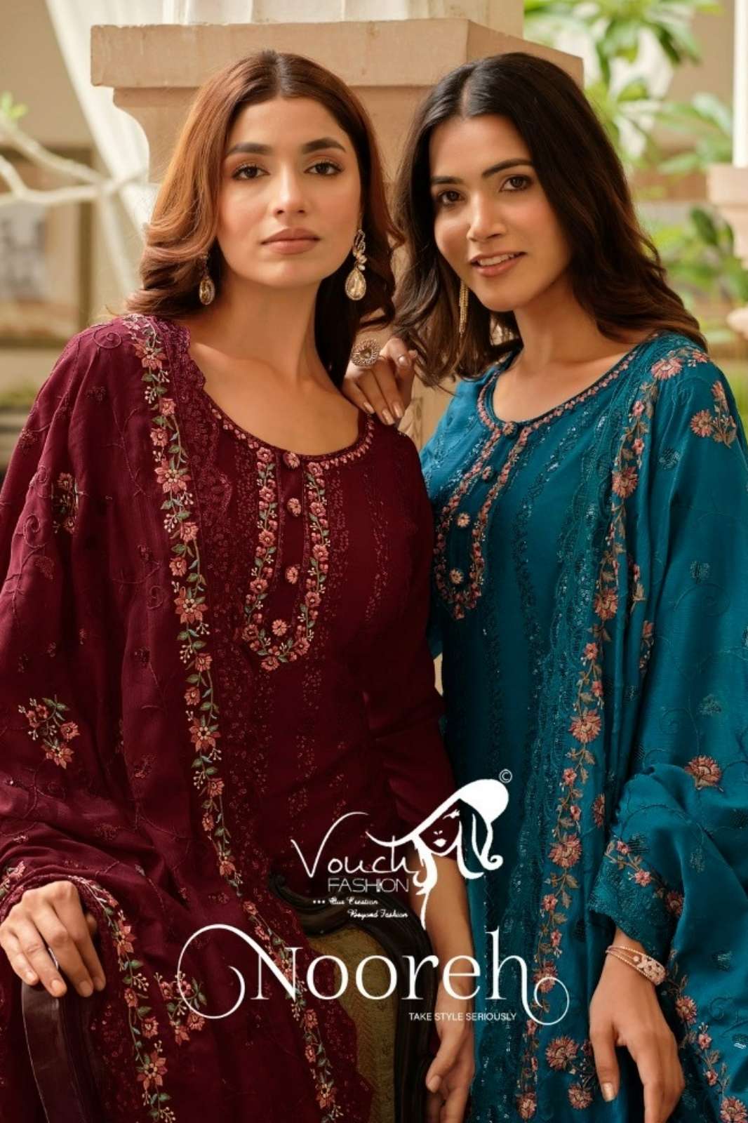 Vouch Nooreh Bottom Heavy Chinnon Suit with Embroidery Work