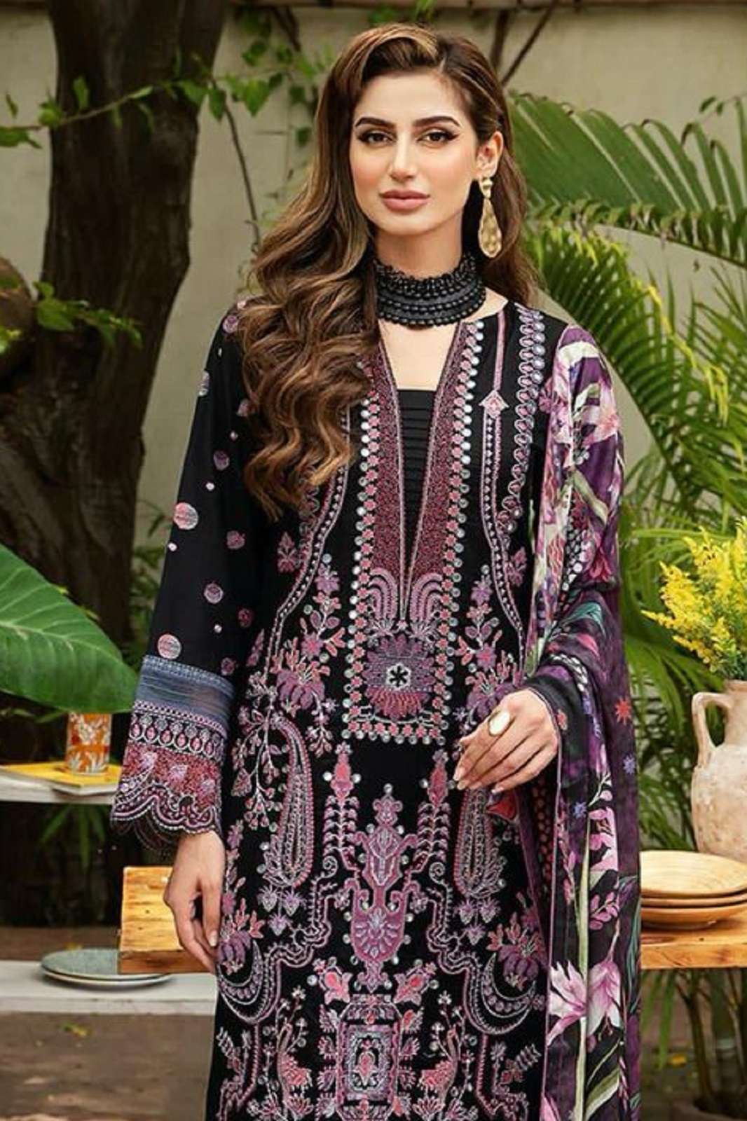 ZIAAZ DESIGNS 865 COTTON CAMBRIC EMBROIDERED SUIT