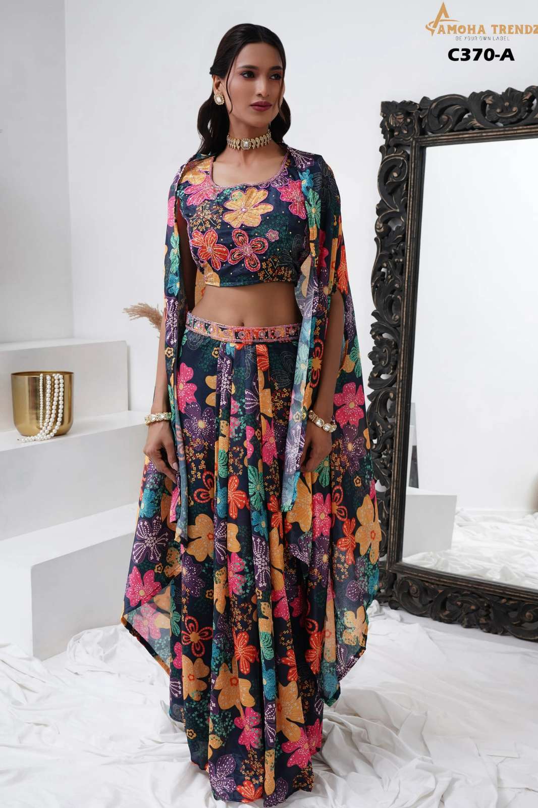 Amoha C370 Ready to Wear Digital Chinon Hand Work Indo western Dress