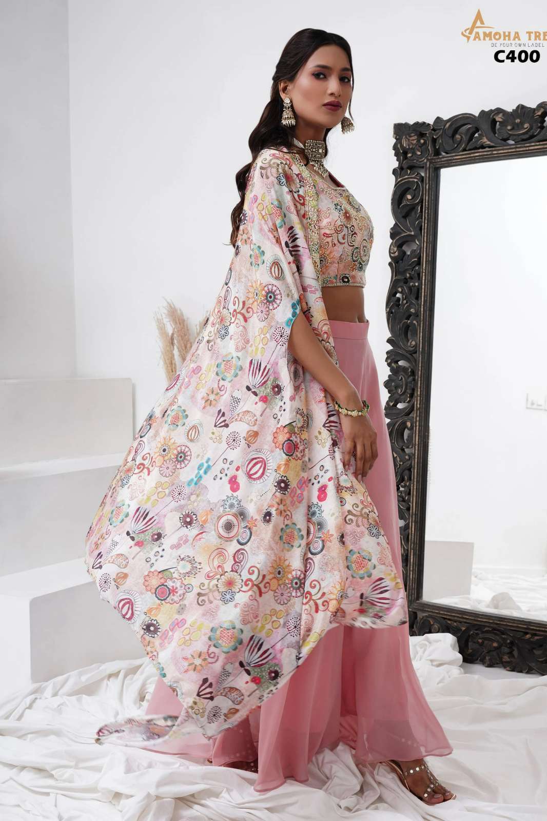 Amoha C400 Ready to Wear Designer Crepe Indo Western Co Ord Set