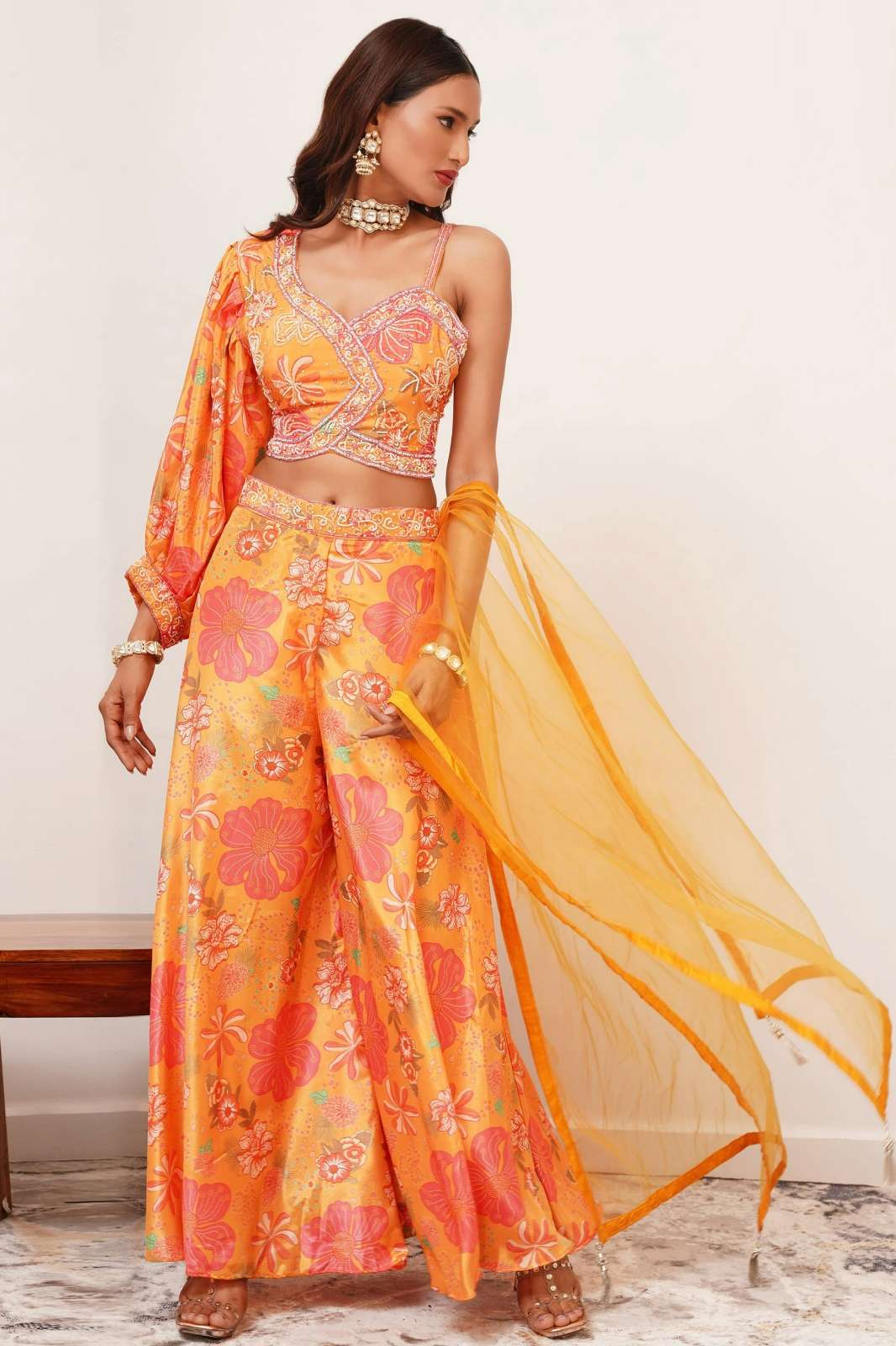 Amoha C404 Ready to Wear Digital Chinon Hand Work Indo western Dress
