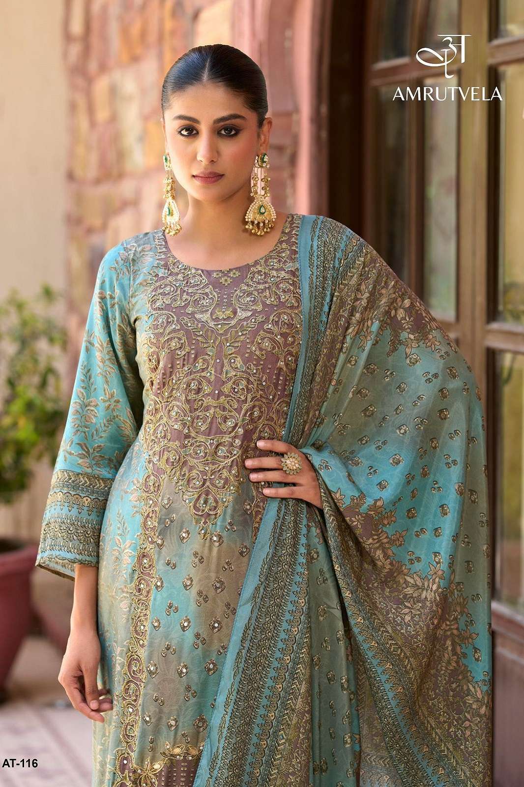 AMRUTVELA AT 116 A TO D VISCOSE MUSLINE EMBROIDERED SUITS