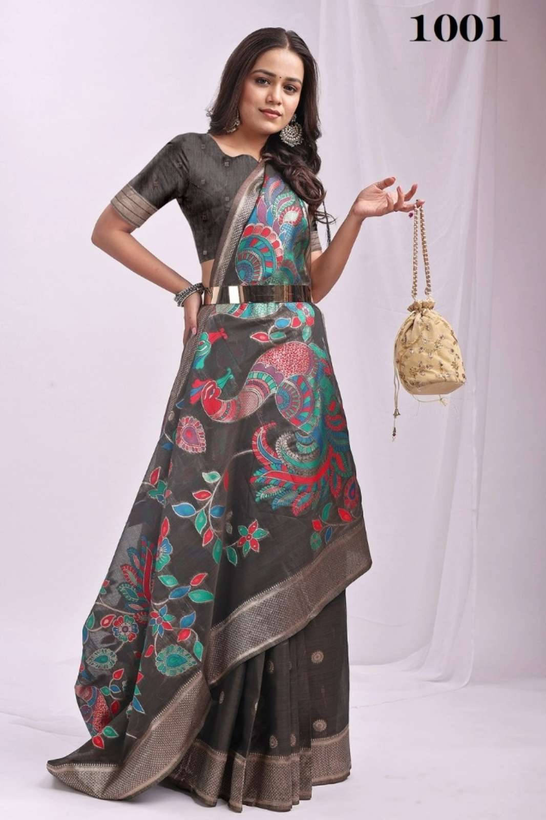 Astita Morni Kalamkari Designer Linen Cotton Saree