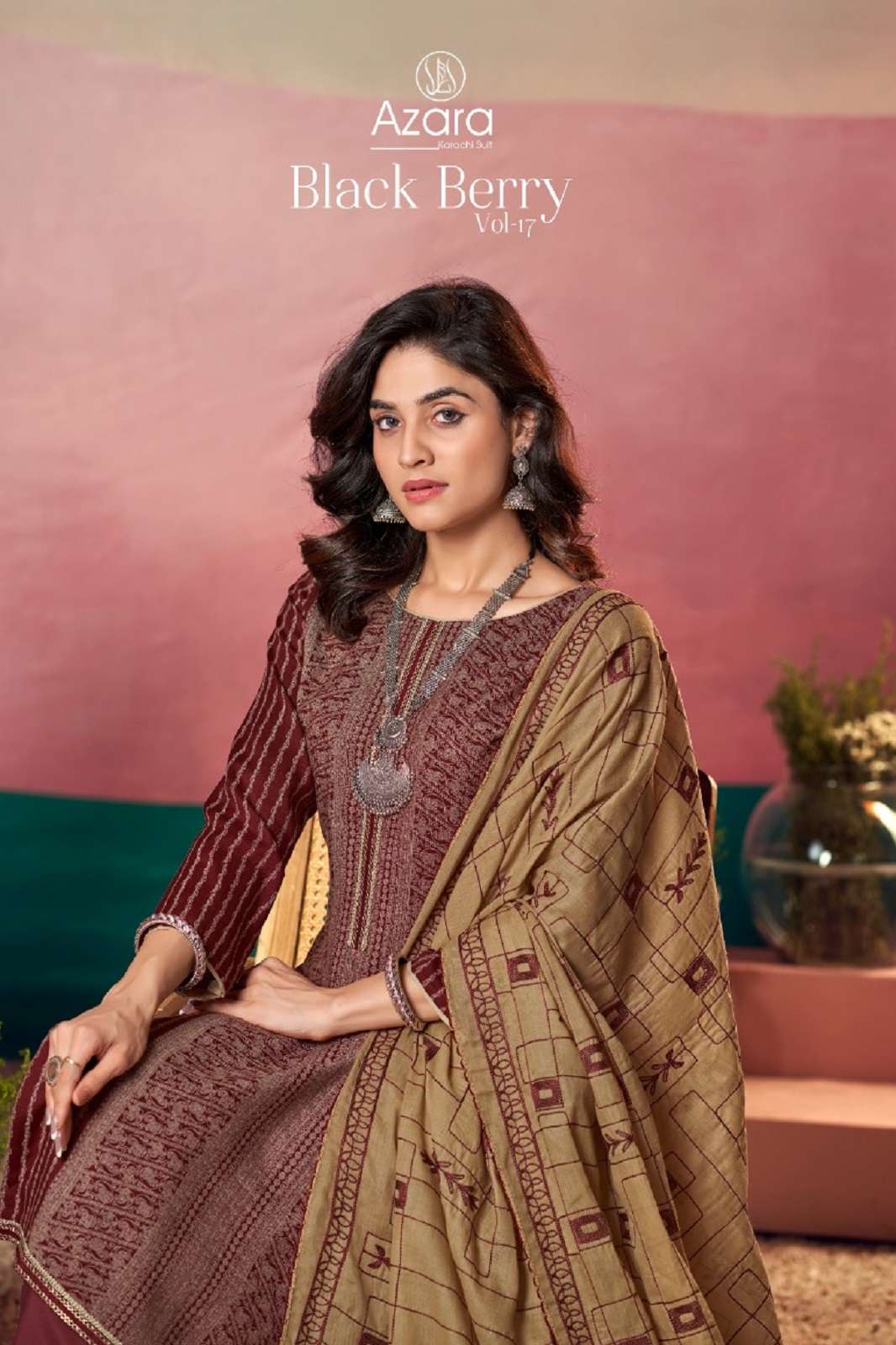 AZARA BLACK BERRY VOL 17 COTTON PRINTED DRESS MATERIAL