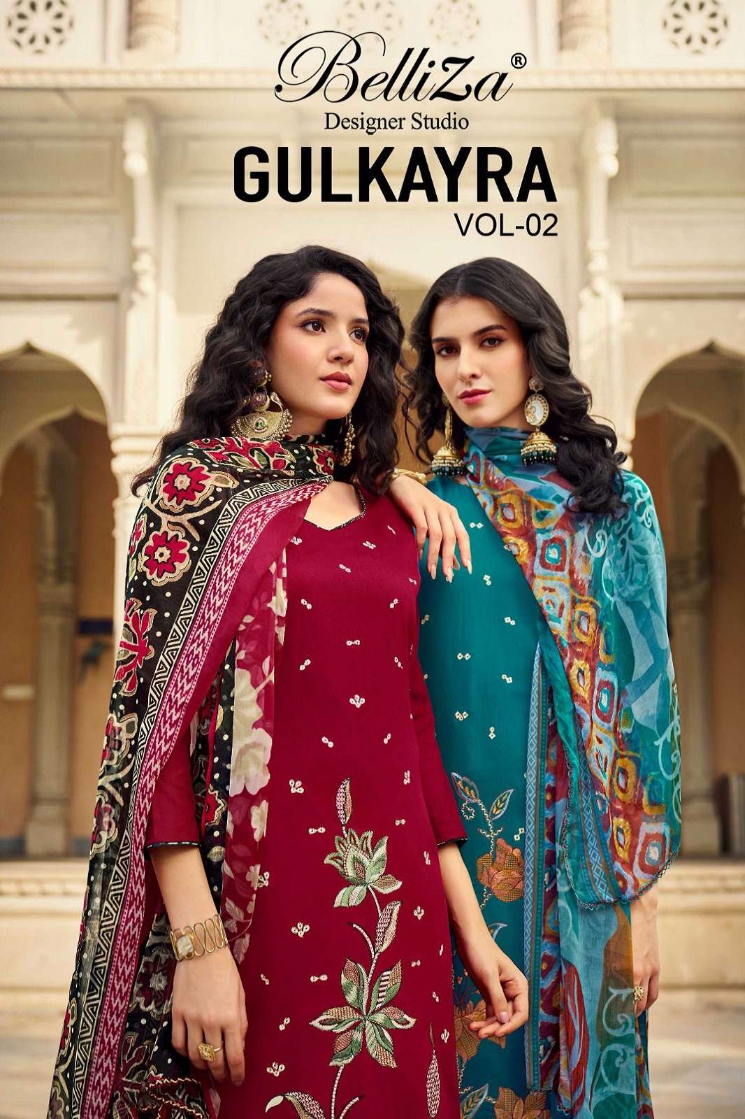BELLIZA DESIGNER GULKAYRA VOL 2 JAM EMBROIDERED DRESS MATERIALS