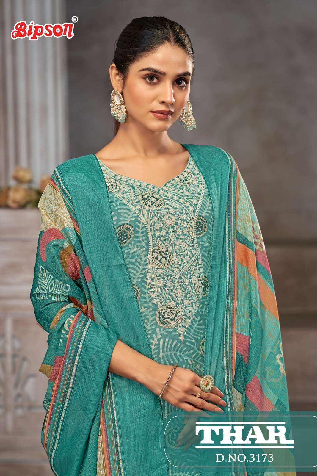 BIPSON PRINTS THAR 3173 COTTON EMBROIDERED SUITS