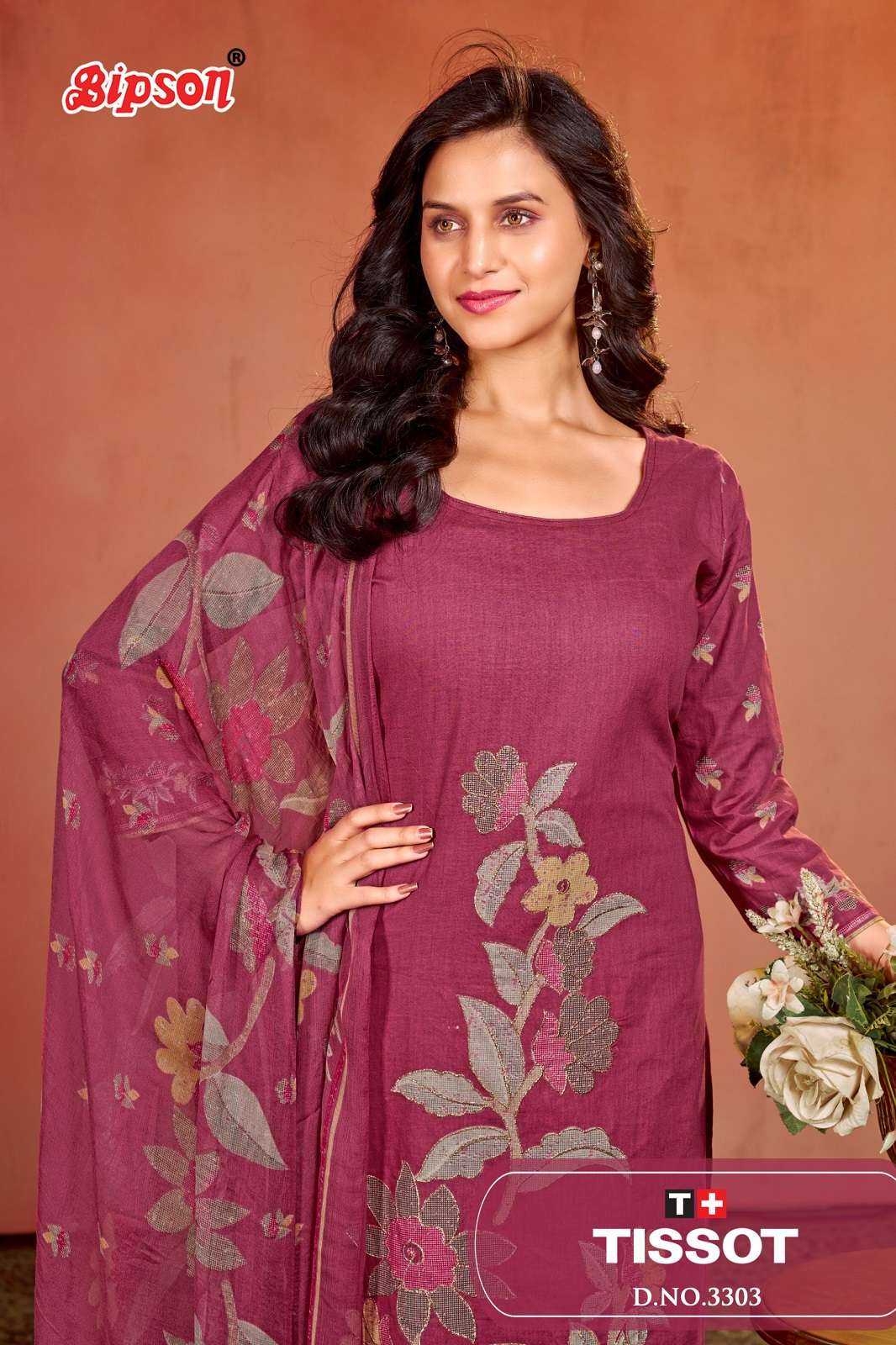 BIPSON PRINTS TISSOT 3303 COTTON HANDWORKED DRESS MATERIAL