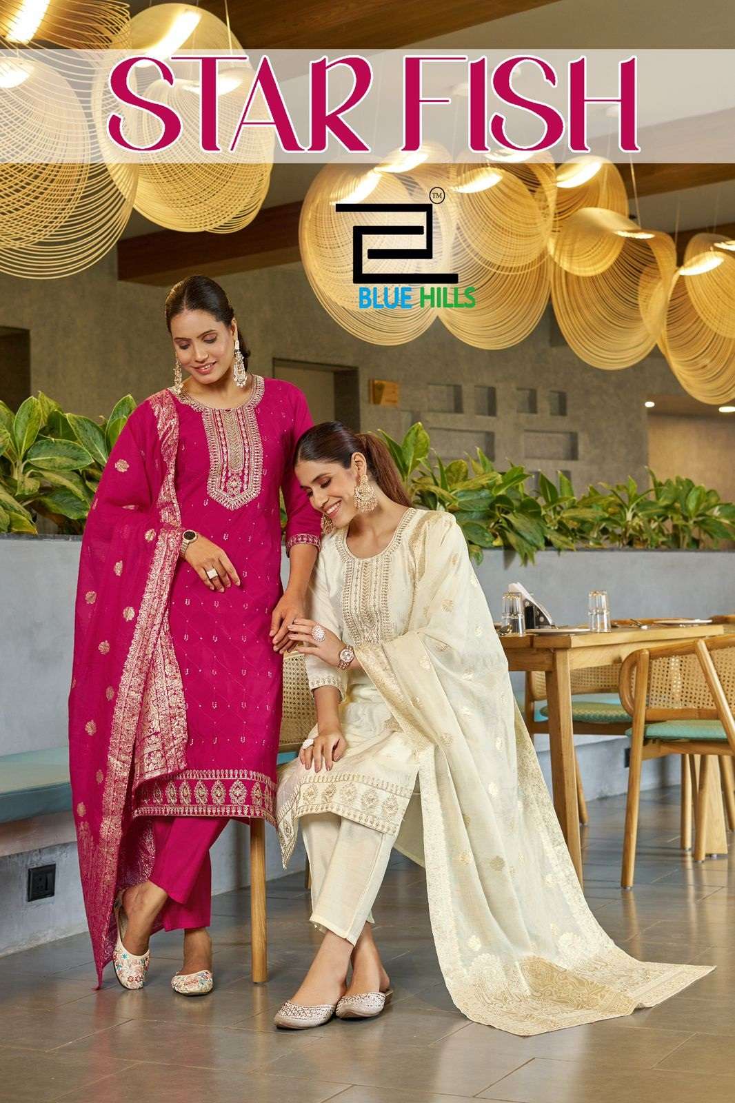 BLUE HILLS STAR FISH ROMAN SILK READY TO WEAR KURTIES