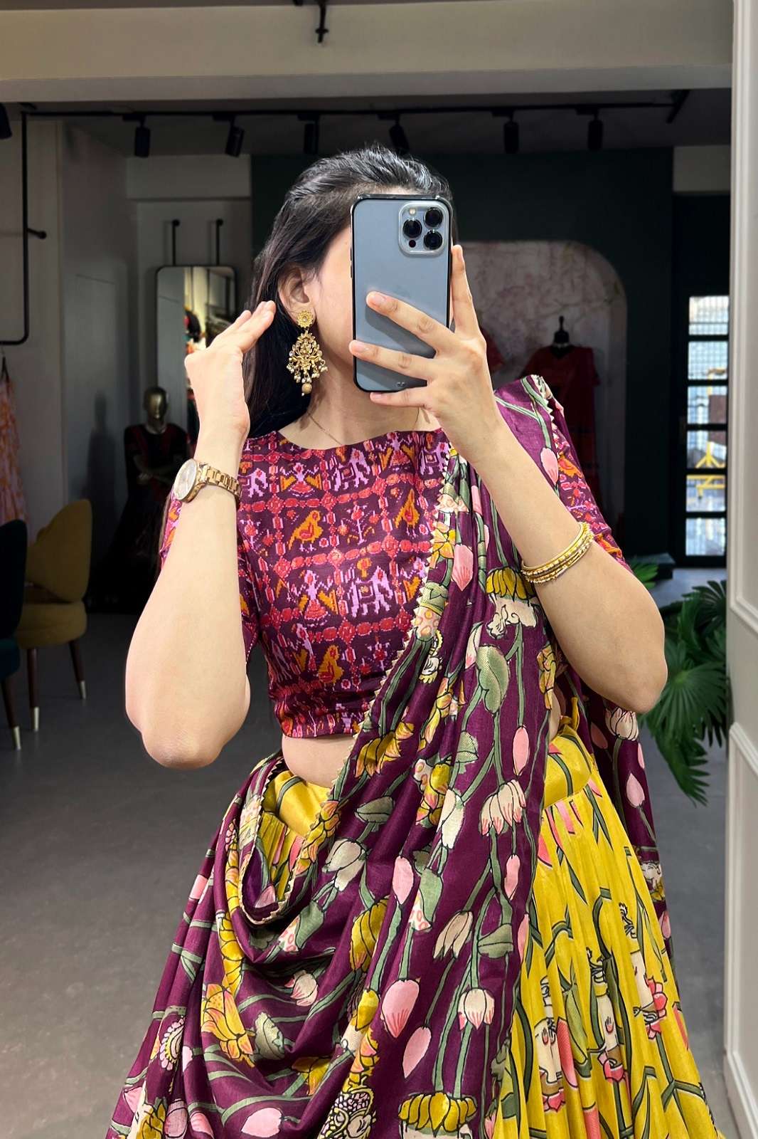 CRAZYCLOTHES 1214 TUSSAR SILK PRINTED NAVRATRI LEHENGAS