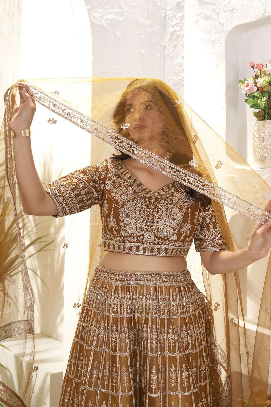 CRAZYCLOTHES 5082 NET EMBROIDERED & SEQUENCED LEHENGAS