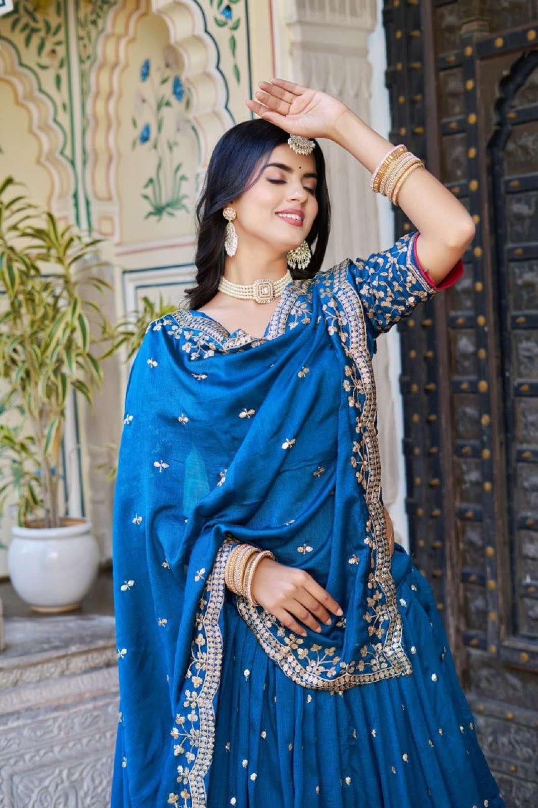 CRAZYCLOTHES AISHA GEORGETTE EMBROIDERED RAJWADI LEHENGAS