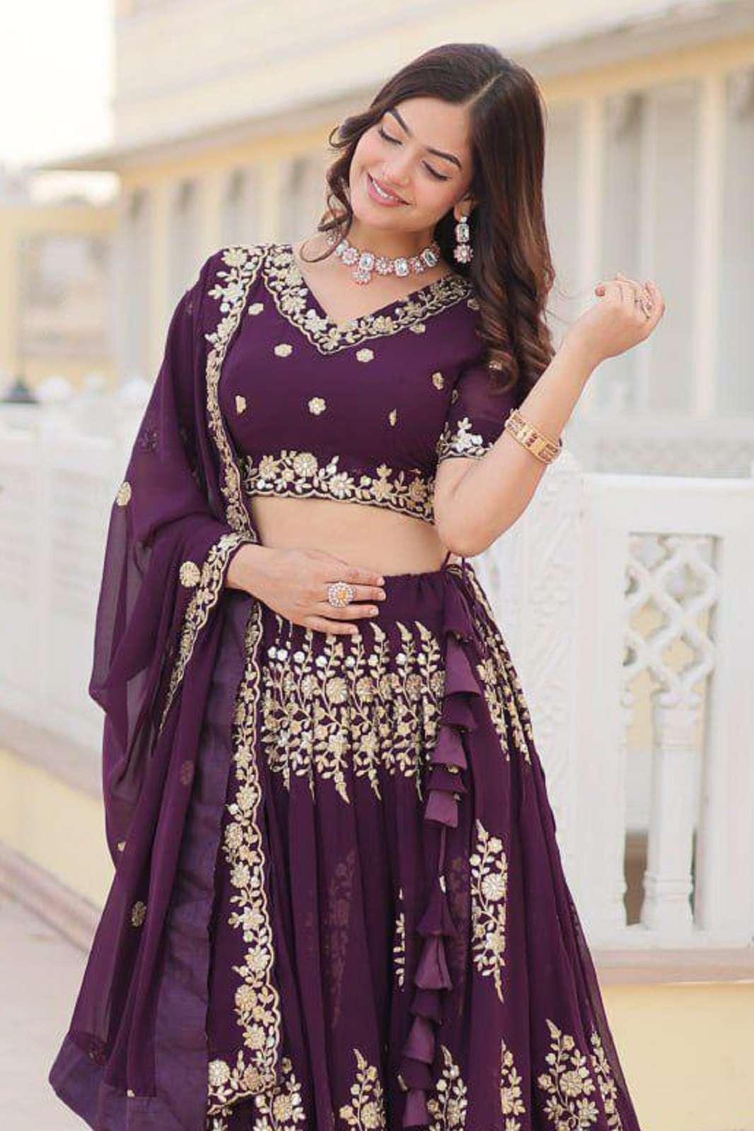 CRAZYCLOTHES LW 7102 GEORGETTE THREAD EMBROIDERED LEHENGAS
