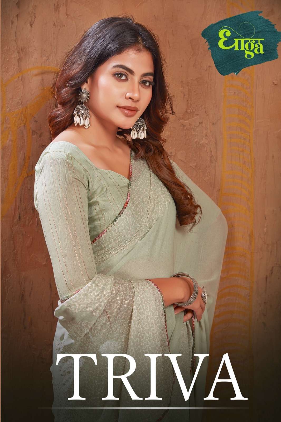 DHAGA TRIVA CUTWORKED MOSS FANCY SAREES