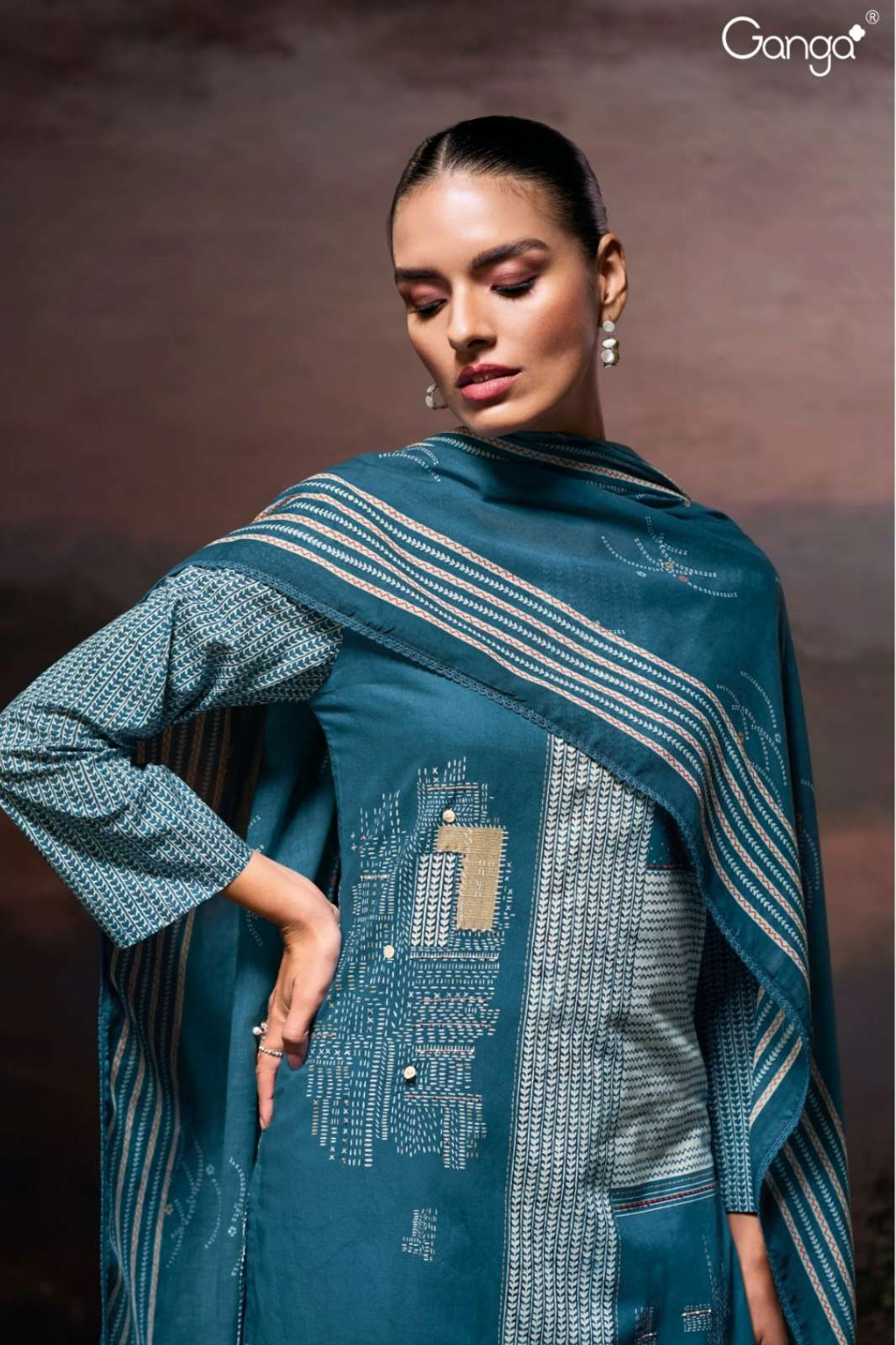 GANGA AFIRA S3654 PREMIUM COTTON PRINTED SUIT WITH HAND WORK