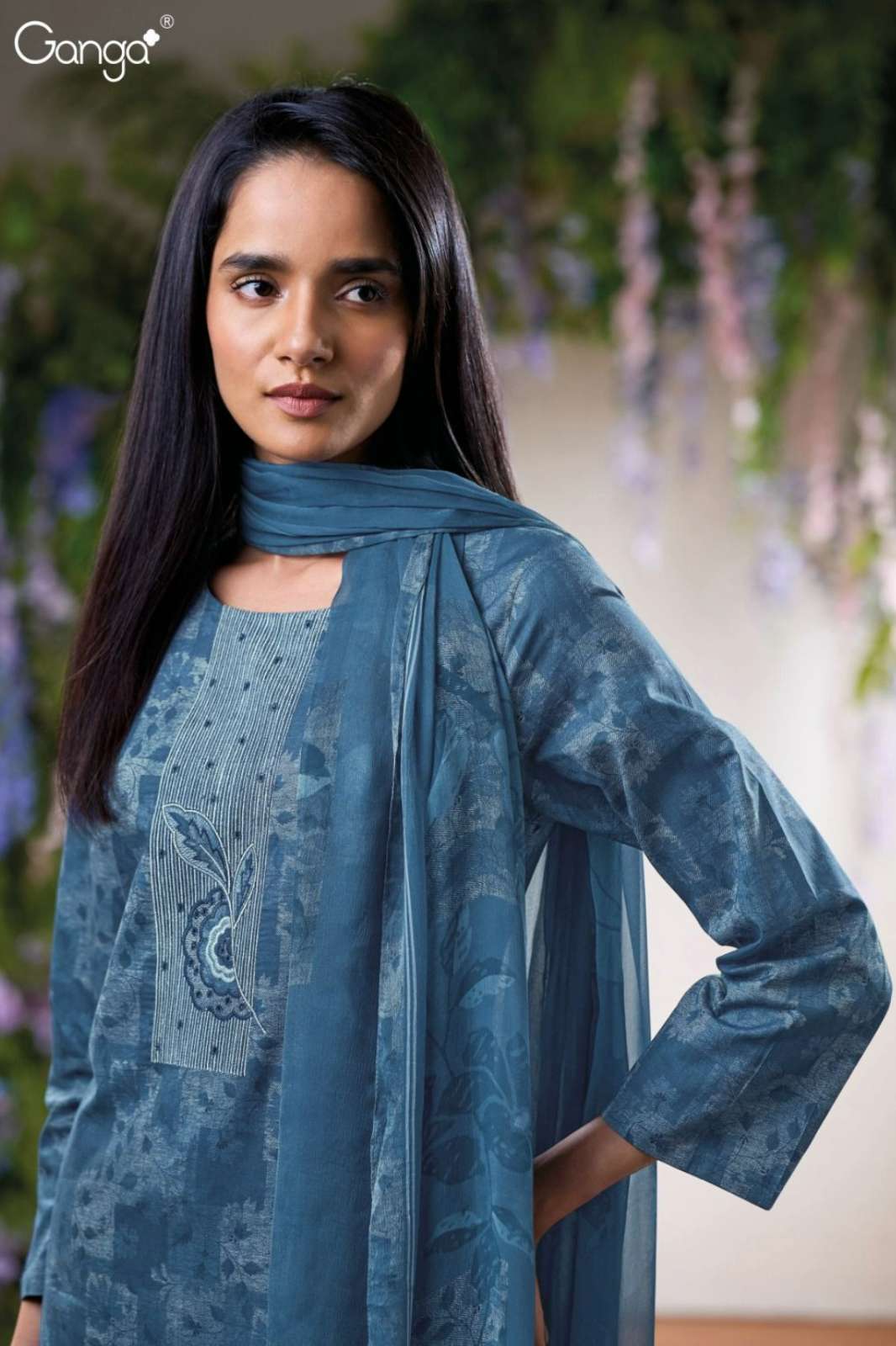 GANGA ANOURA S3600 PREMIUM COTTON PRINTED SUIT WITH EMBROIDERY