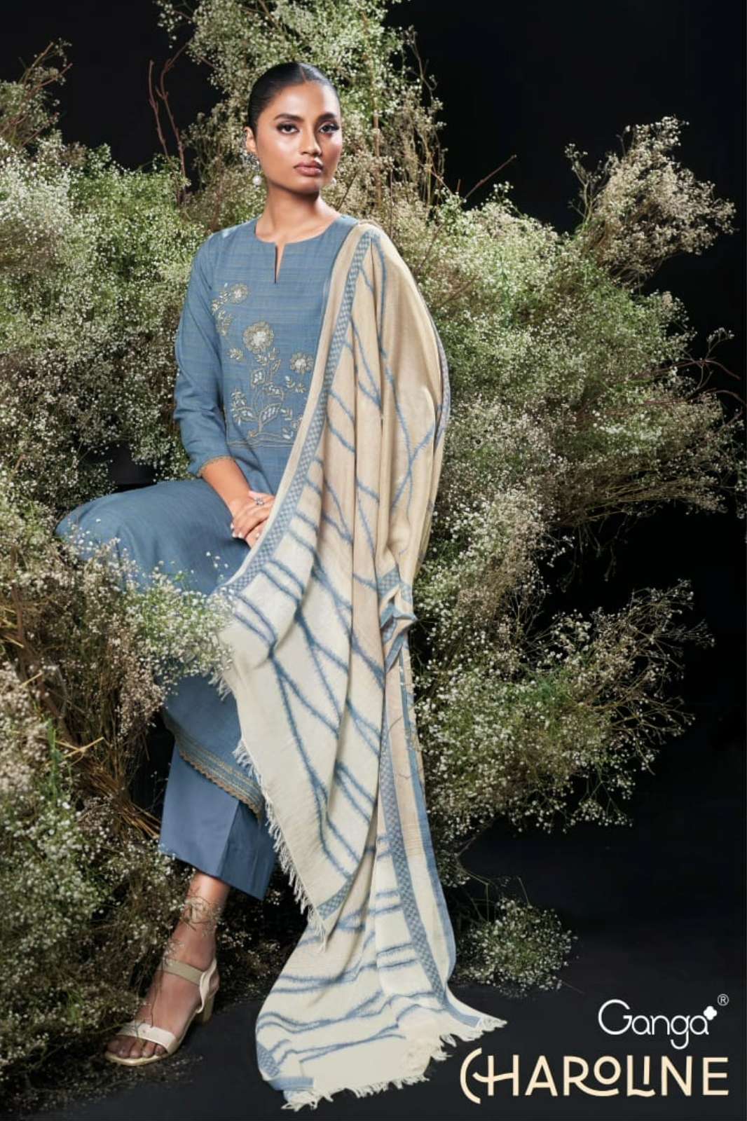 GANGA CHAROLINE C2285 PREMIUM COTTON PATTERN SUIT WITH EEMBROIDERY