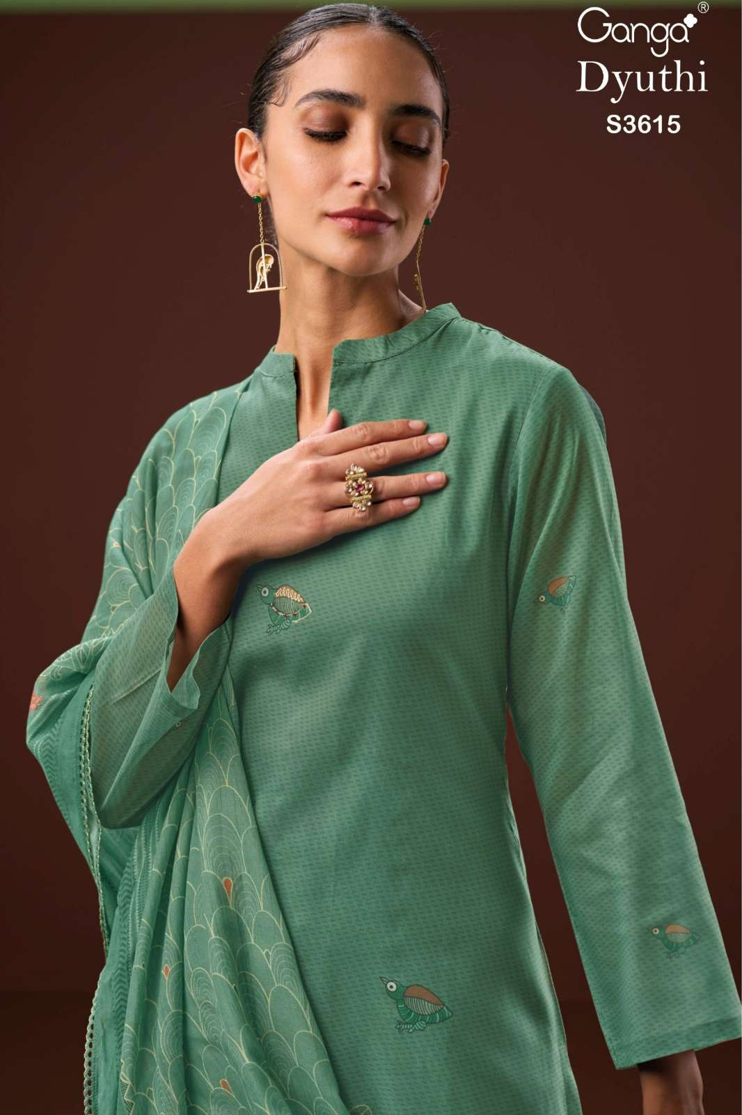 GANGA DYUTHI S3615 PREMIUM PURE MUL PRINTED SUIT WITH HAND EMBROIDERY
