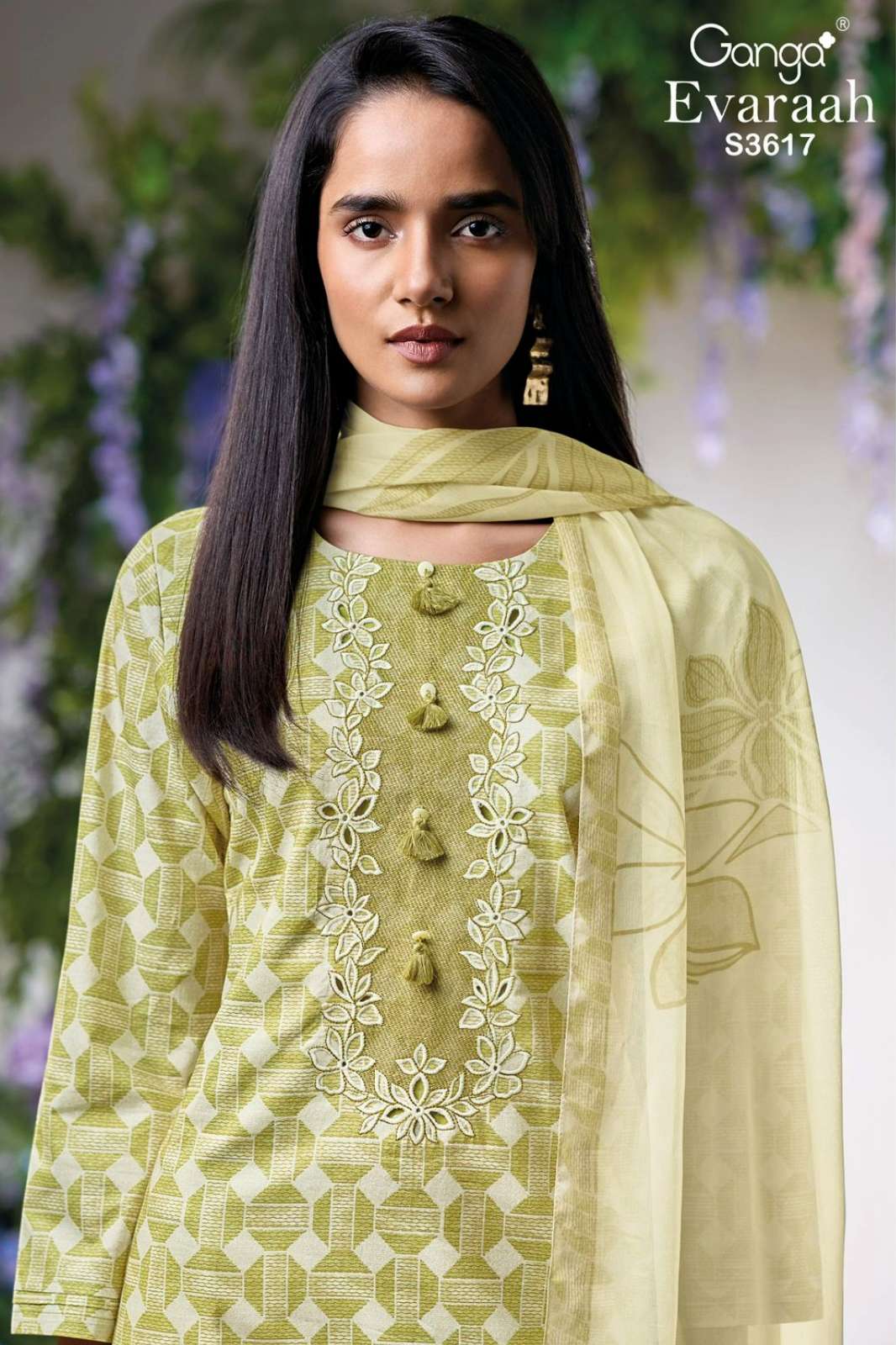 GANGA EVARAAH S3617 PREMIUM COTTON PRINTED SUIT WITH EMBROIDERY