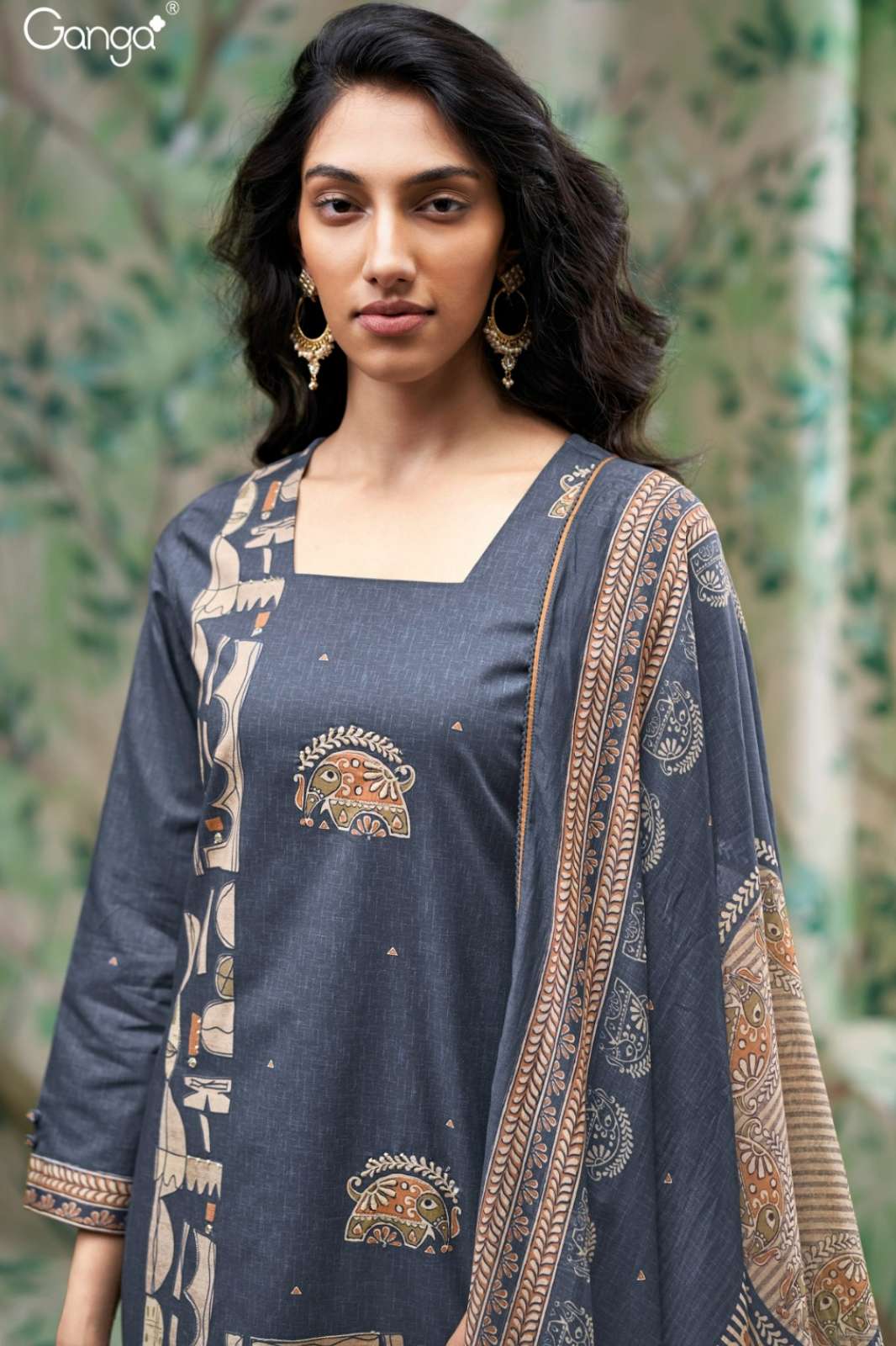 GANGA EZVIKA S3673 PREMIUM COTTON PRINTED SUIT WITH HAND EMBROIDERY