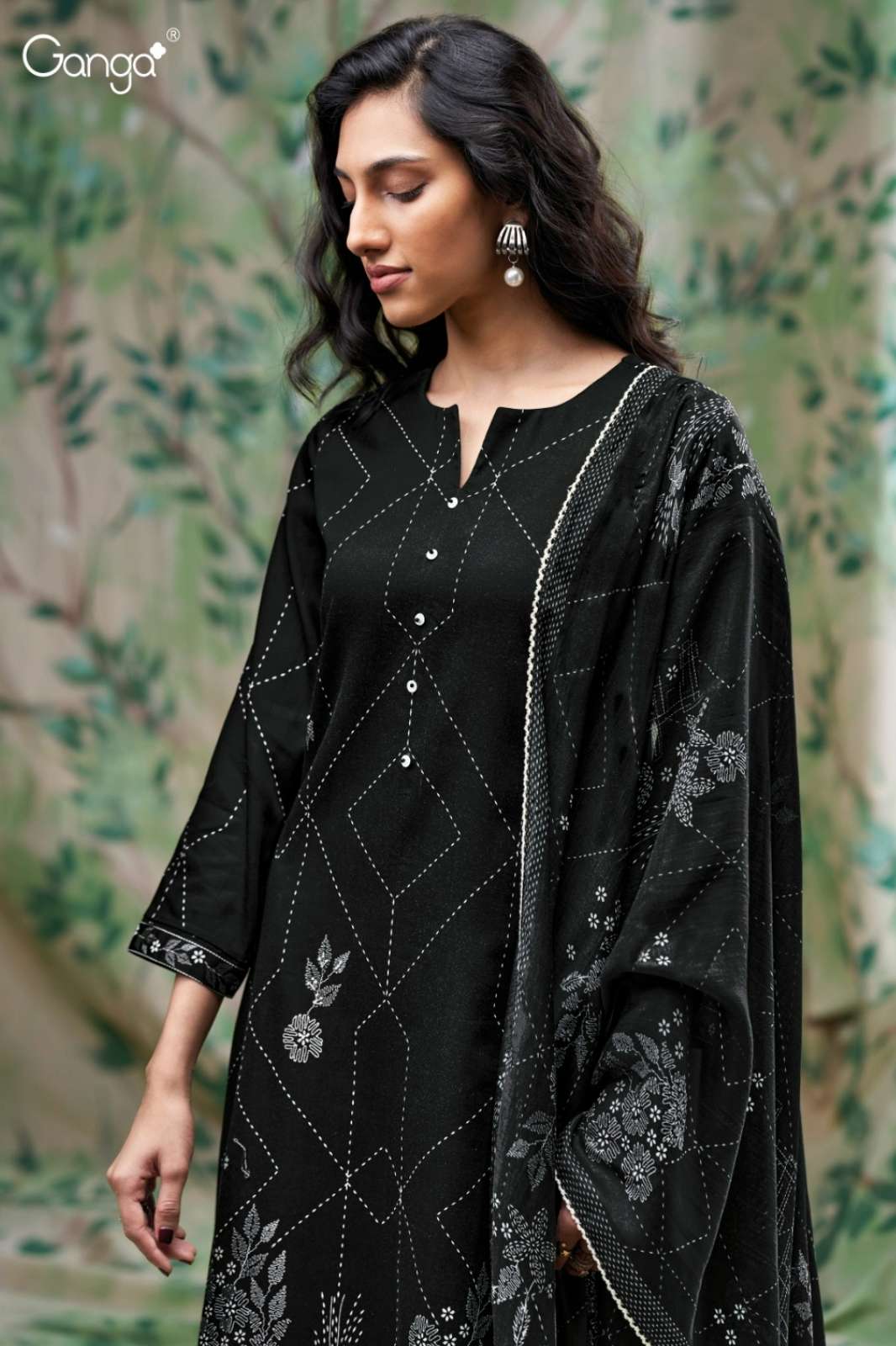 GANGA HARLEEN S3708 PREMIUM COTTON SATIN PRINTED SUIT WITH HAND WORK