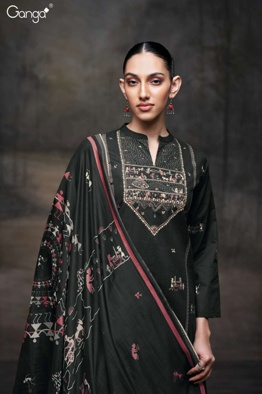 GANGA IPSITA S3678 PREMIUM COTTON PRINTED SUIT WITH HAND EMBROIDERY