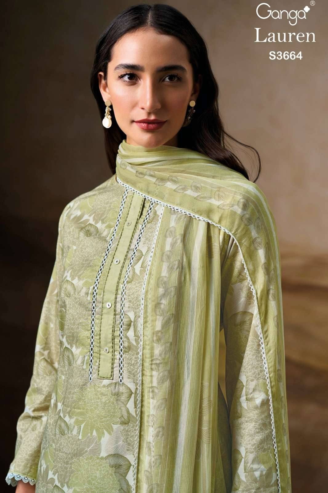 GANGA LAUREN S3664 PREMIUM COTTON PRINTED SUIT WITH EMBROIDERY