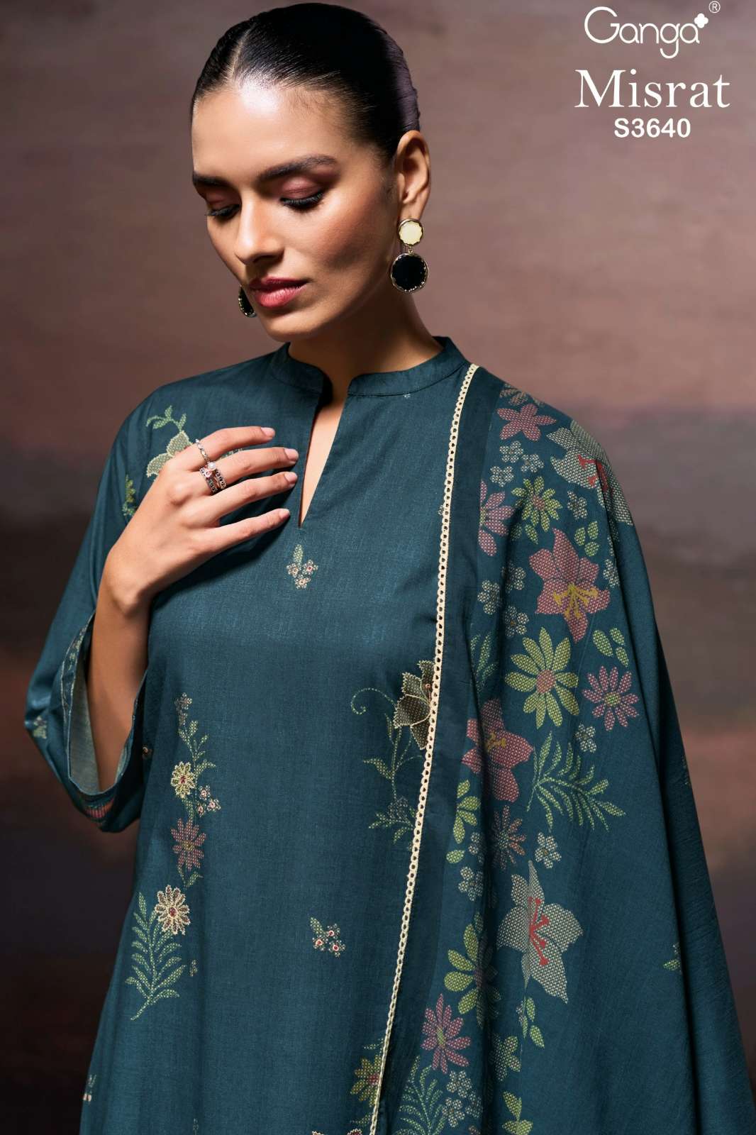 GANGA MISRAT S3640 PREMIUM COTTON PRINTED SUIT WITH HAND EMBROIDERY