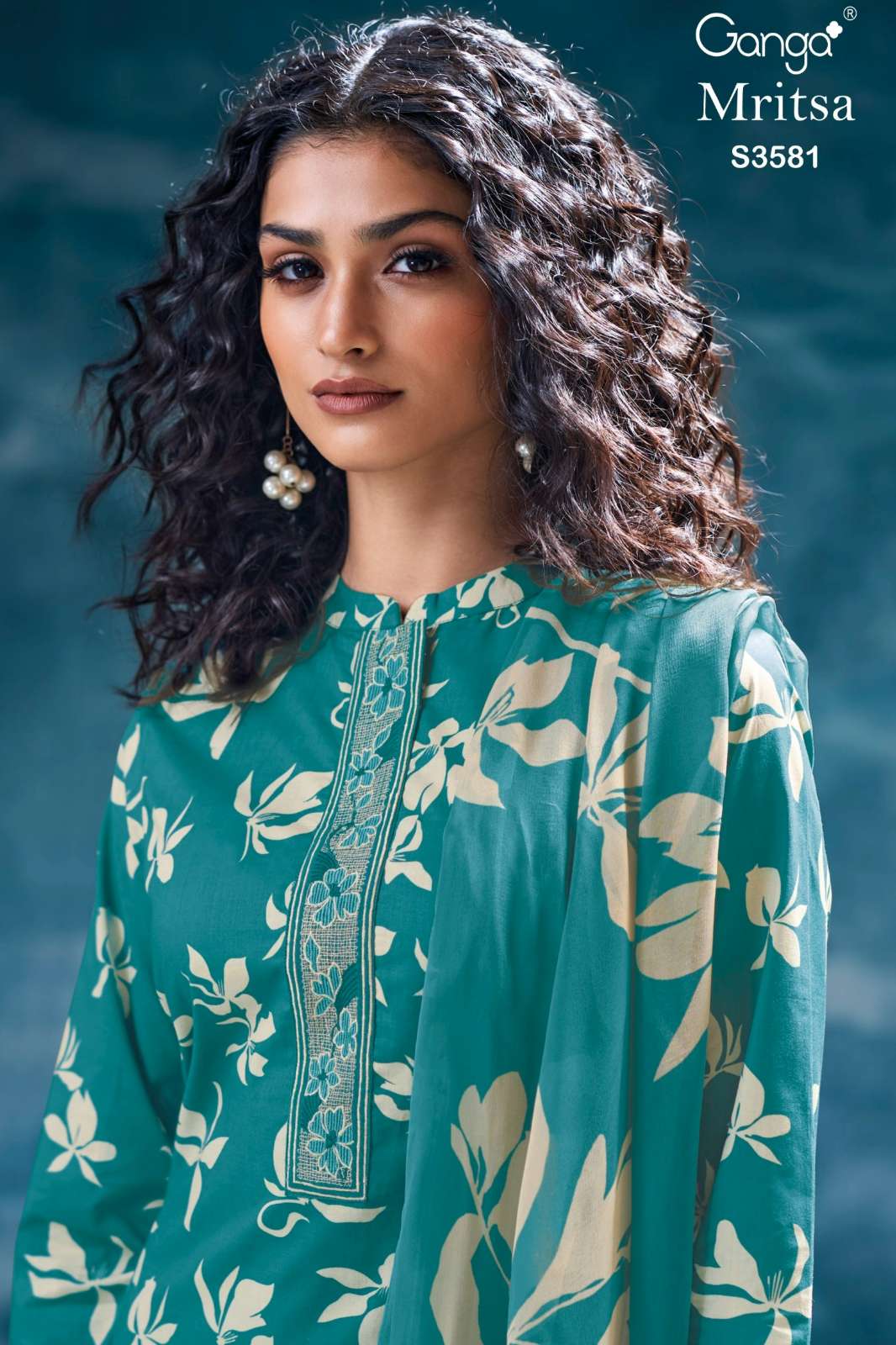GANGA MRITSA  S3581 PREMIUM COTTON PRINTED SUIT WITH EMBROIDERY