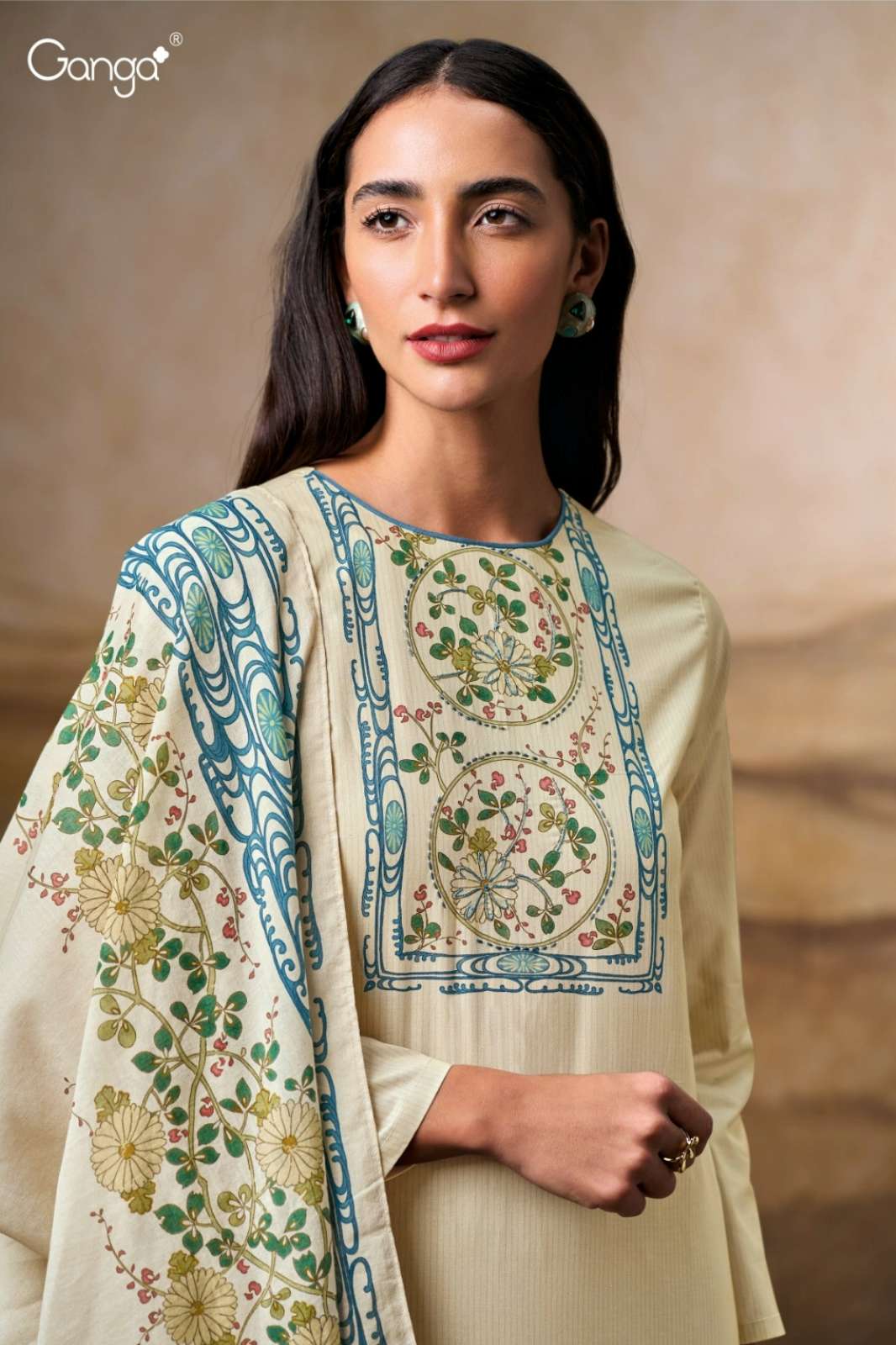 GANGA MYRRISA S3682 PREMIUM COTTON PRINTED SUIT WITH HAND WORK