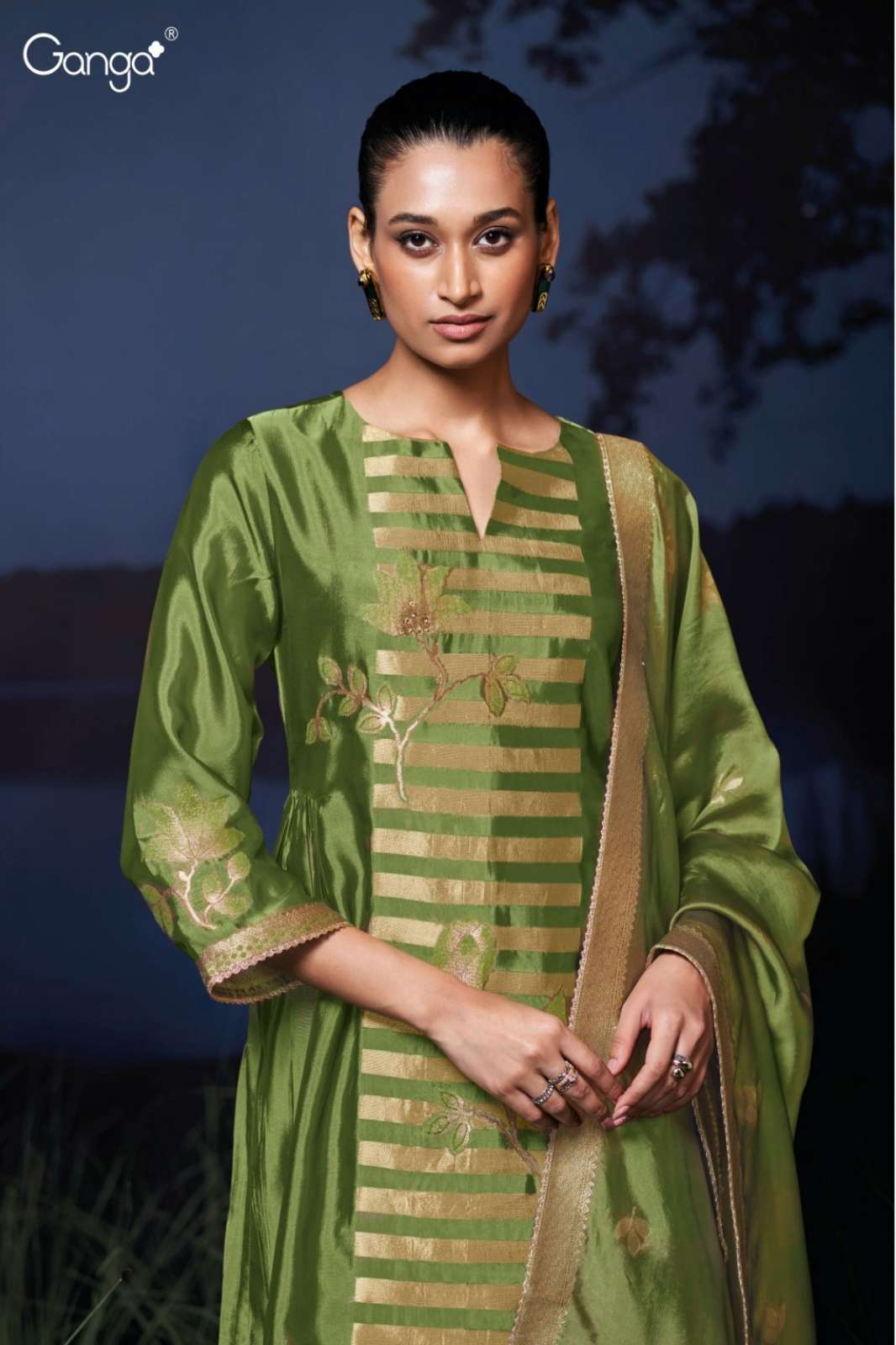 GANGA NAIMA S3571 PREMIUM VISCOSE WOVEN SILK JACQUARD SUIT WITH HAND WORK