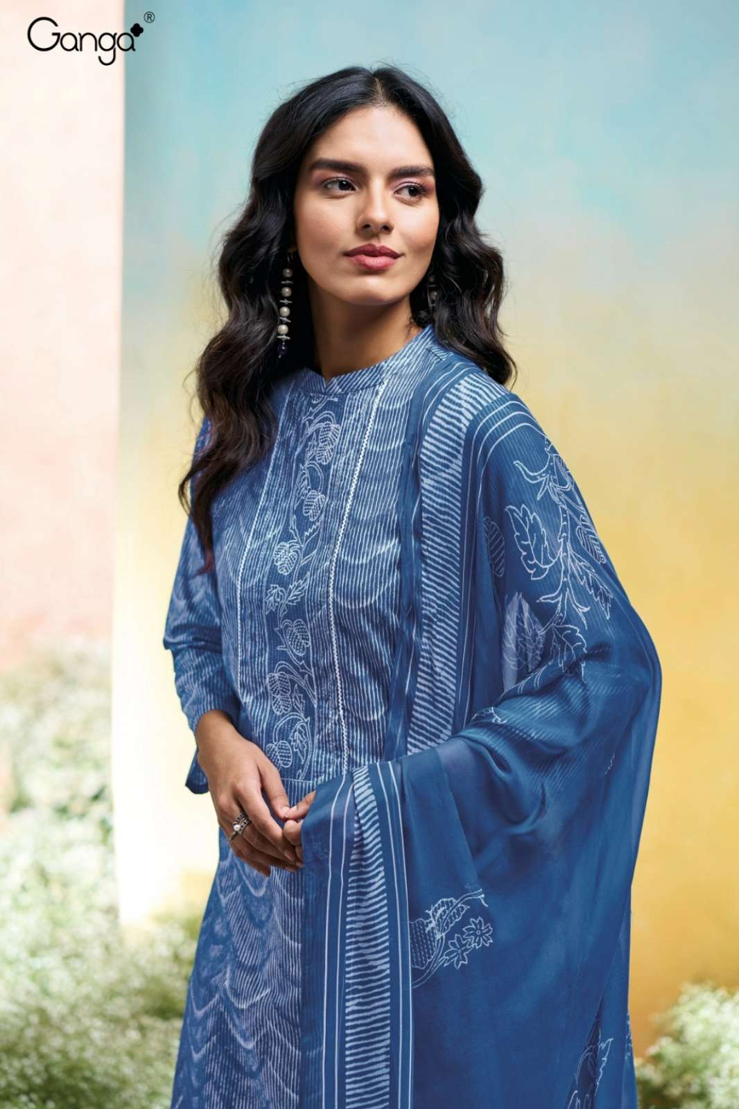 GANGA NILAKSHI S3601 PREMIUM COTTON PRINTED SUIT WITH EMBROIDERY