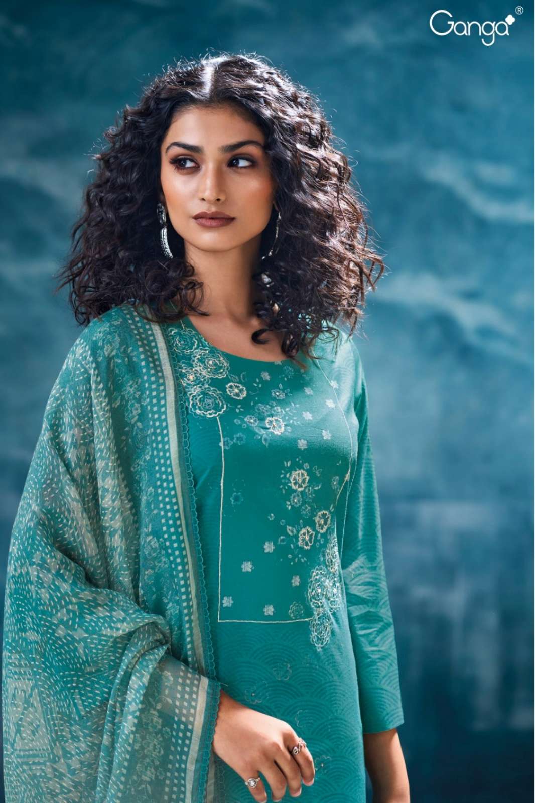 GANGA PUJITA S3567 PREMIUM COTTON PRINTED SUIT WITH HAND EMBROIDERY