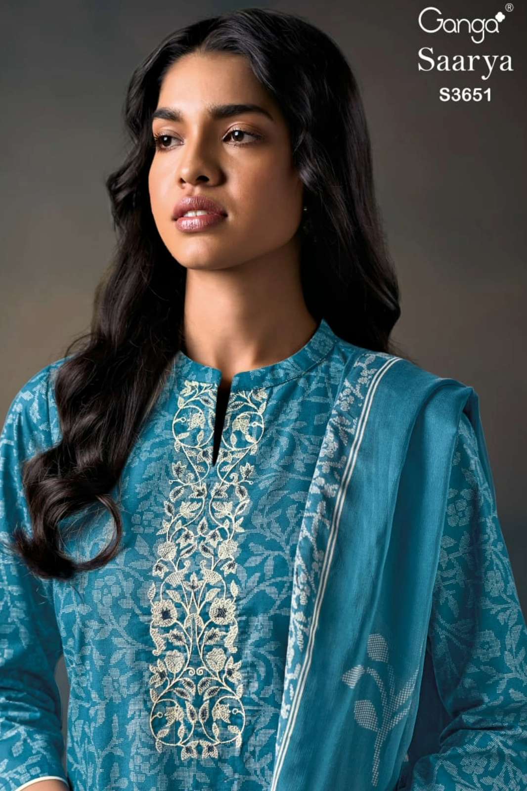 GANGA SAARYA  S3651 PREMIUM COTTON PRINTED SUIT WITH EMBROIDERY