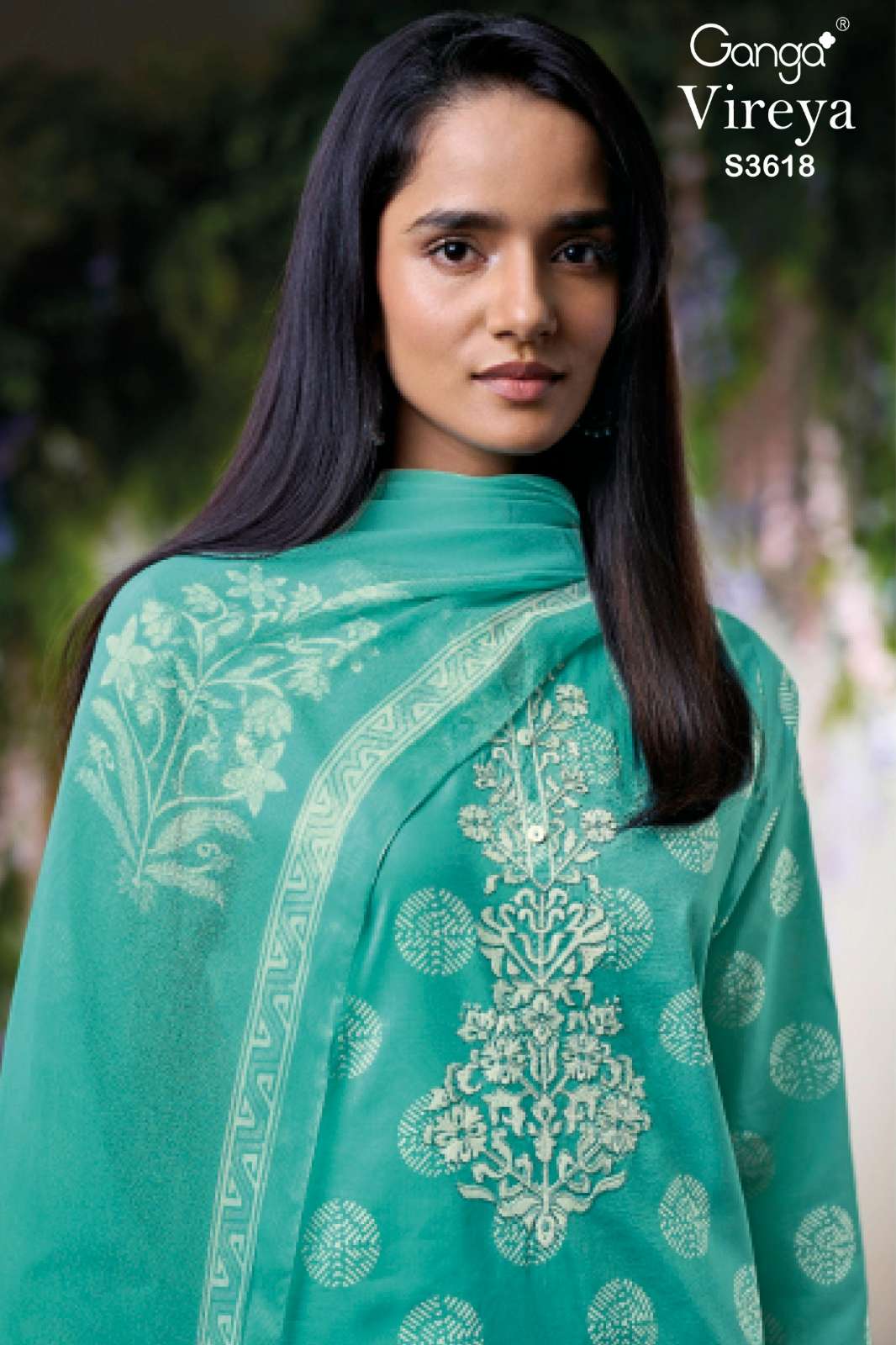 GANGA VIREYA S3618 PREMIUM COTTON PRINTED SUIT WITH EMBROIDERY
