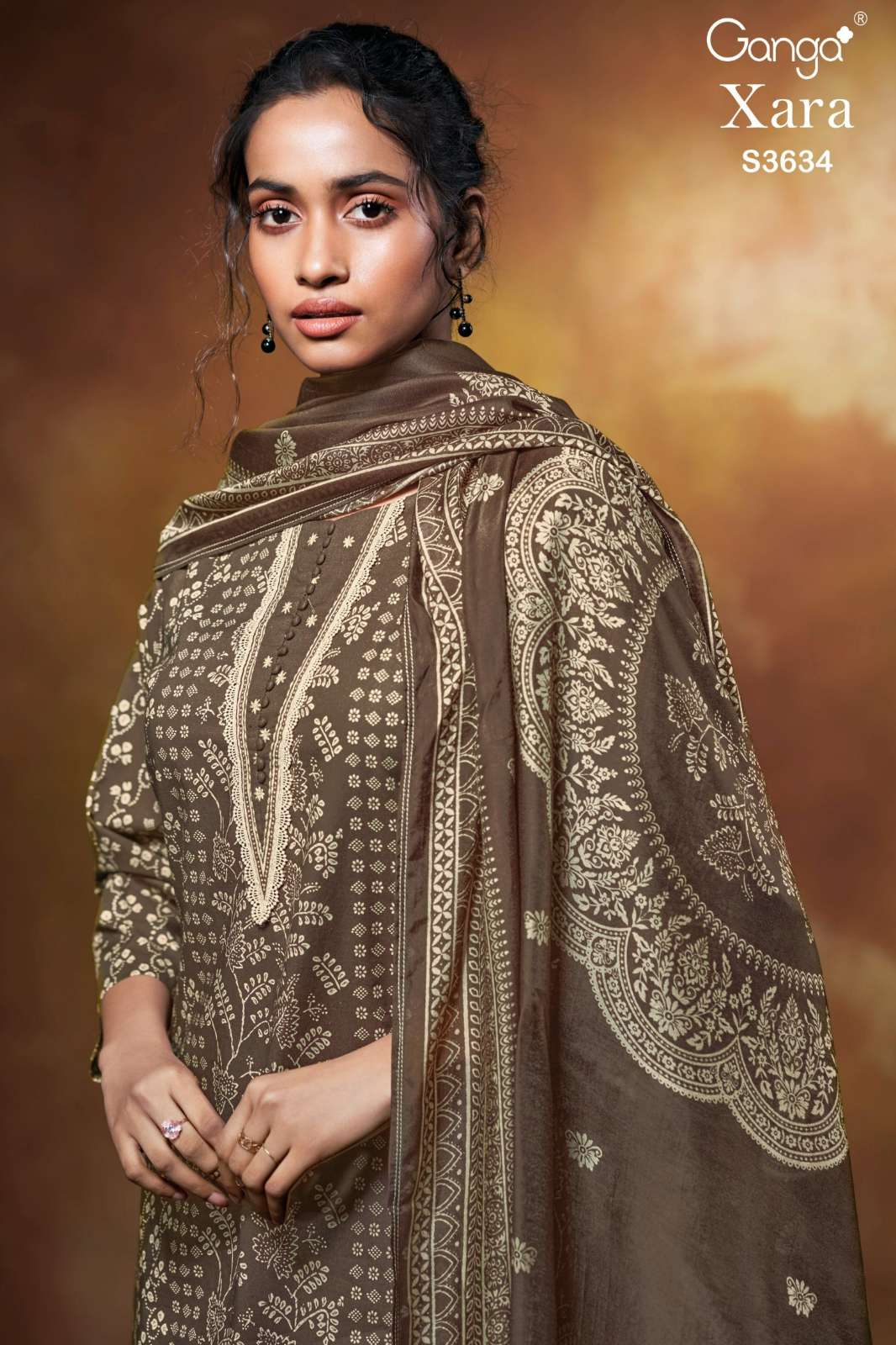 GANGA XARA S3634 PREMIUM COTTON PRINTED SUIT WITH HAND EMBROIDERY