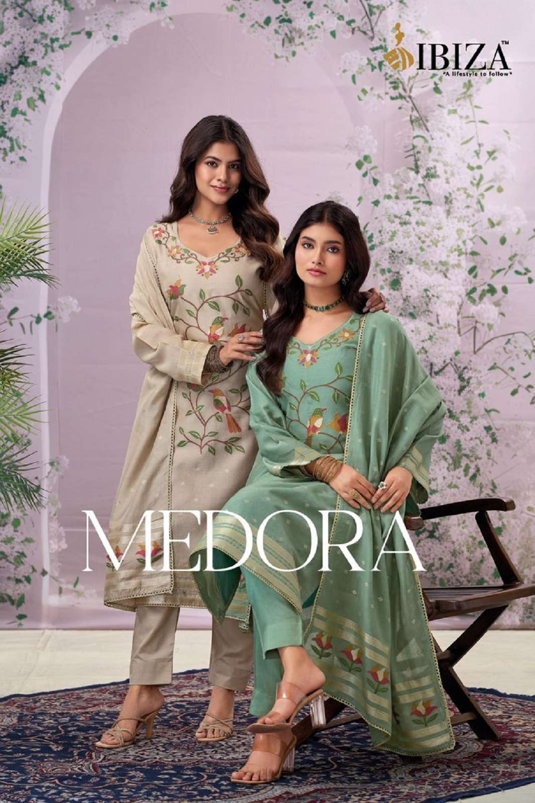 IBIZA MEDORA MOGA SILK JAQUARD HANDWORKED SALWAR SUITS