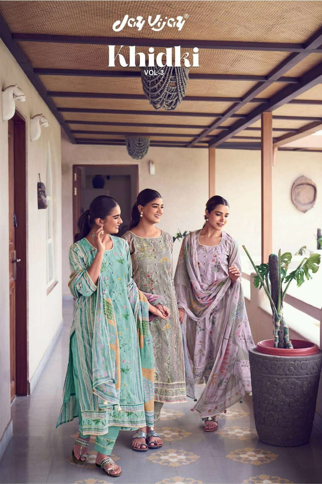 JAY VIJAY  KHIDKI VOL 3 PURE COTTON EMBROIDERY DIGITAL PRINTED SUIT 